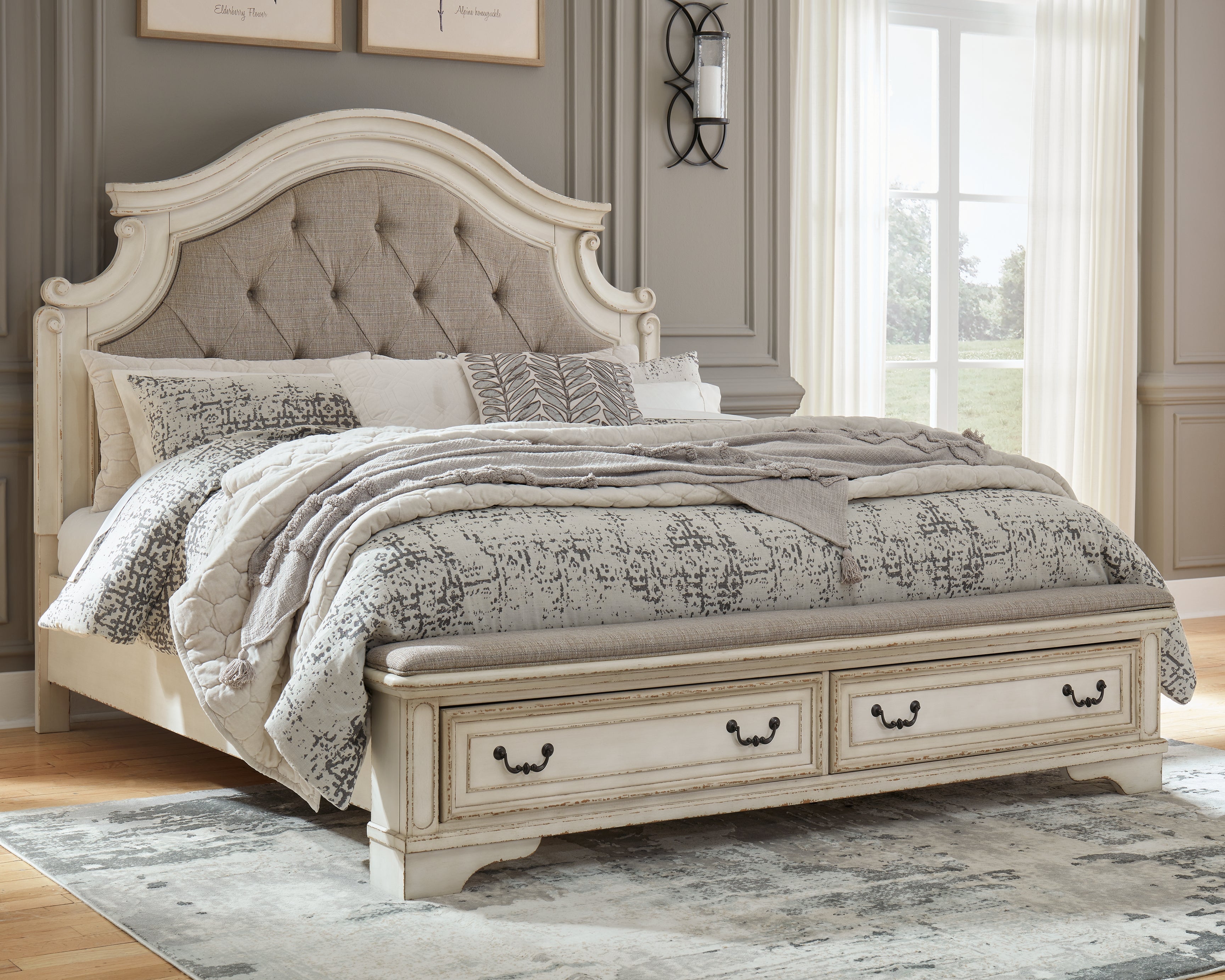 Elite Furniture Outlet - Ashley Furniture - Realyn Bedroom - King Upholstered Storage Bed / Two-tone - B743B20