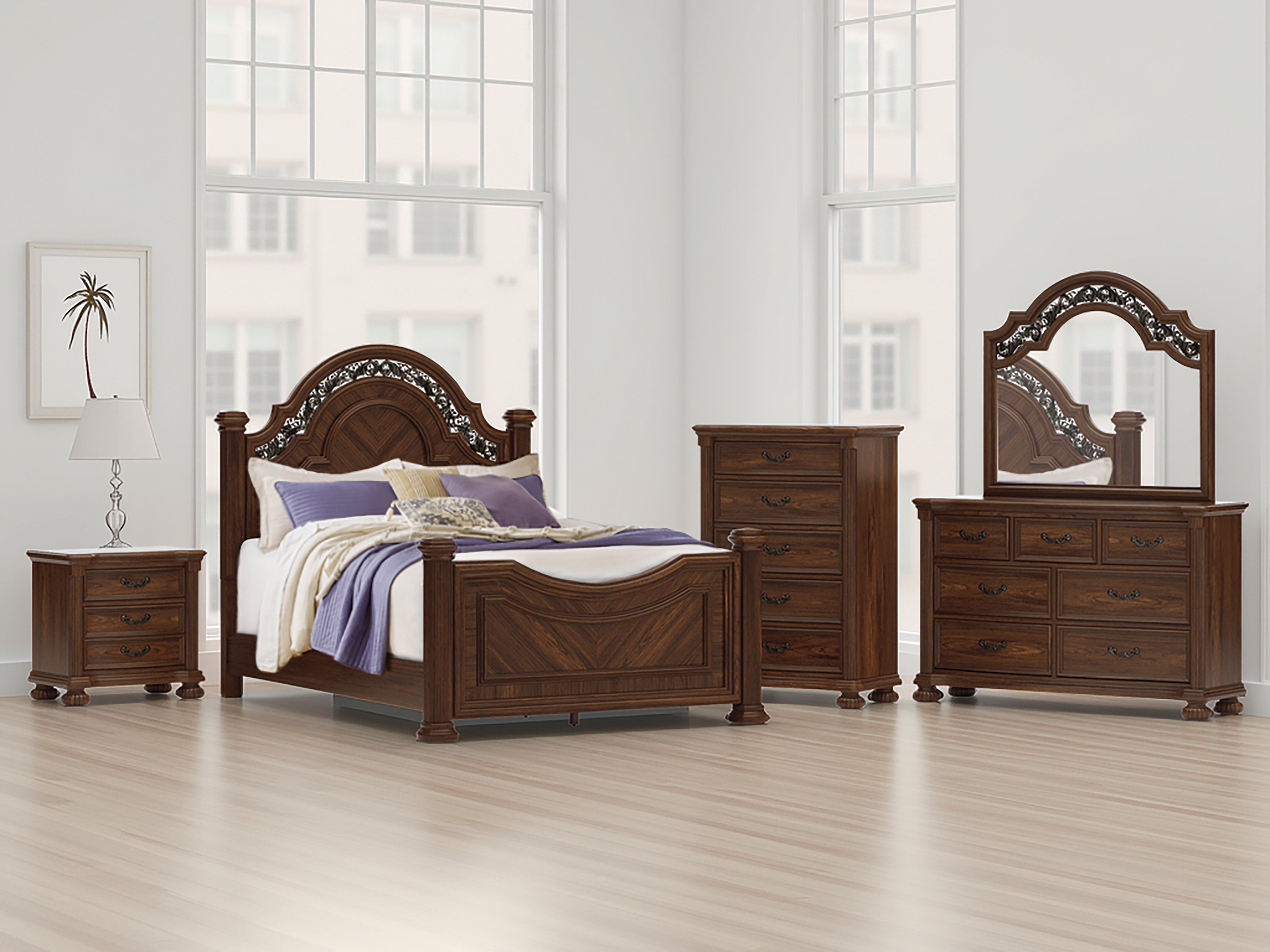 Elite Furniture Outlet - Ashley Furniture - Lavinton Bedroom - Queen Poster Bed / Brown - B764B5
