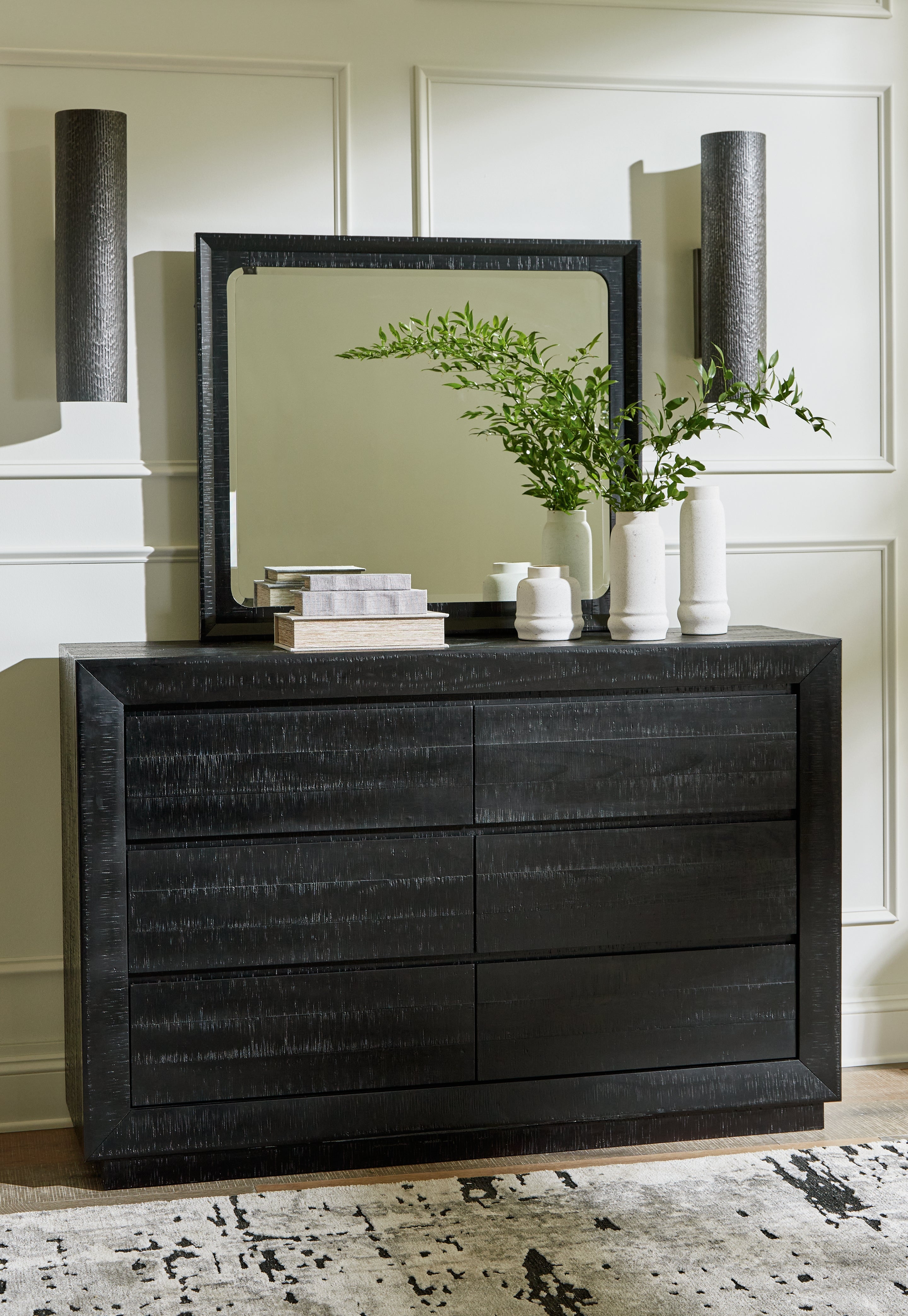 Elite Furniture Outlet - Ashley Furniture - Londer Bedroom - Dresser and Mirror / Black - B768B1