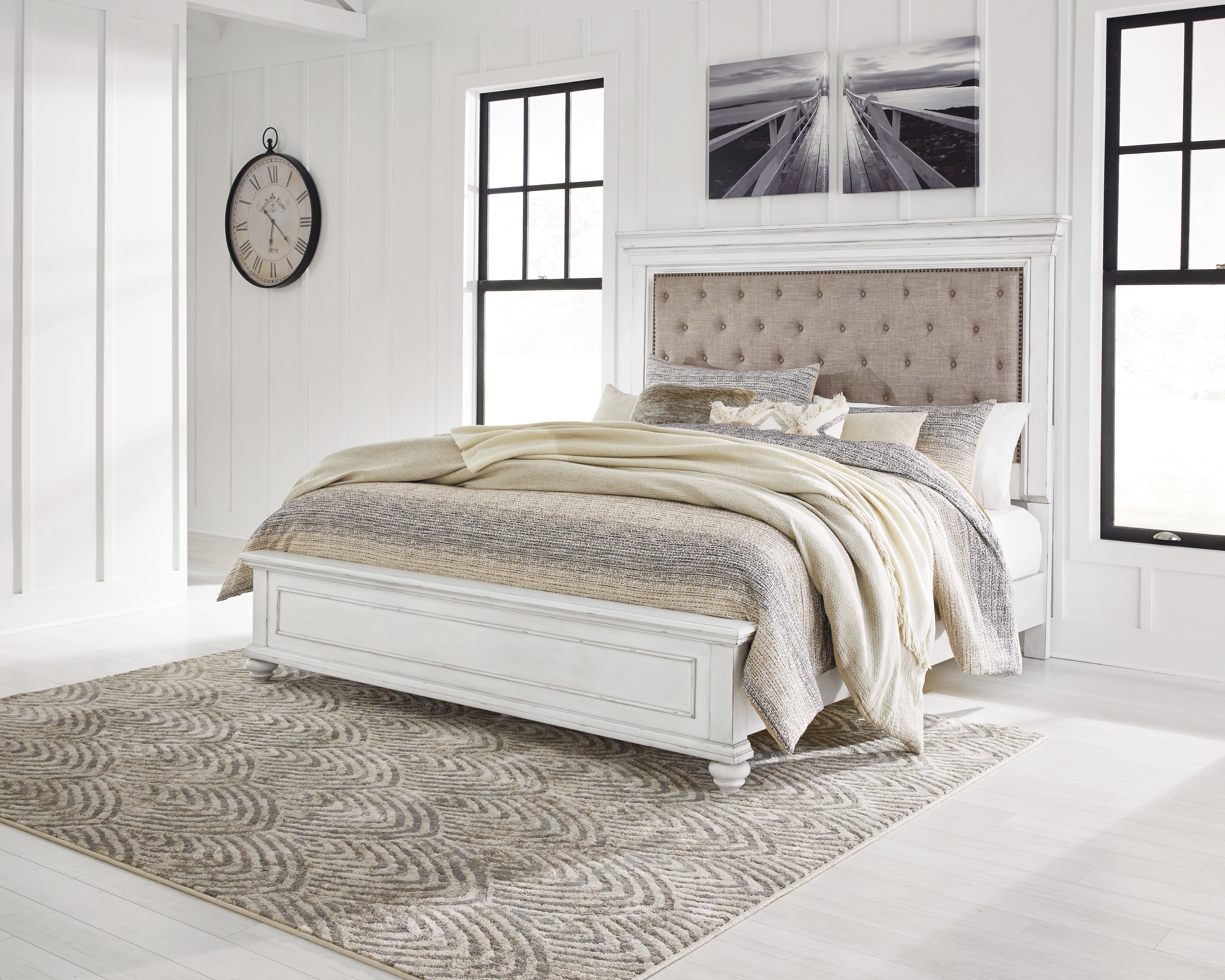 Elite Furniture Outlet - Ashley Furniture - Kanwyn Bedroom - Queen Panel Bed / Whitewash - B777B4