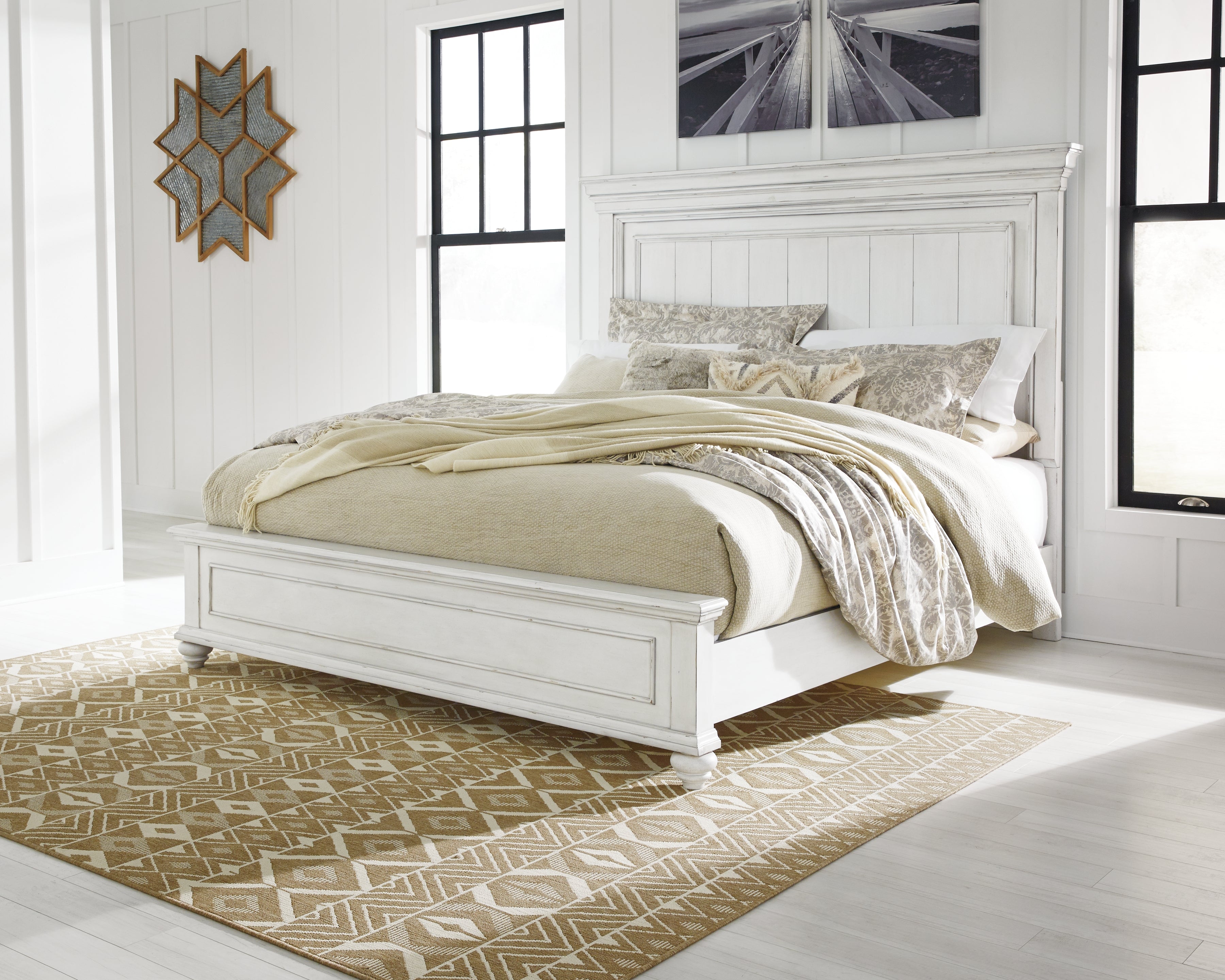 Elite Furniture Outlet - Ashley Furniture - Kanwyn Bedroom - King Panel Bed / Whitewash - B777B8