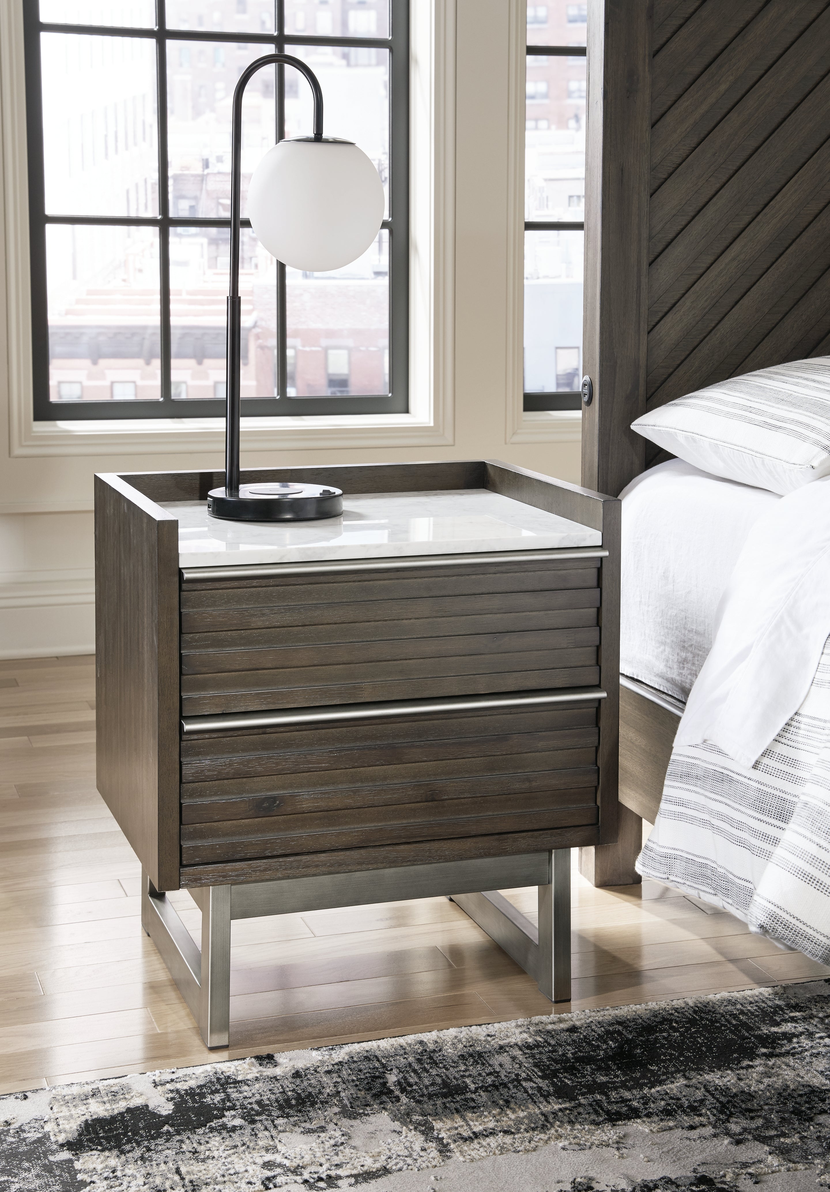 Elite Furniture Outlet - Ashley Furniture - Arkenton Bedroom - Two Drawer Night Stand / Grayish Brown/White - B786-92