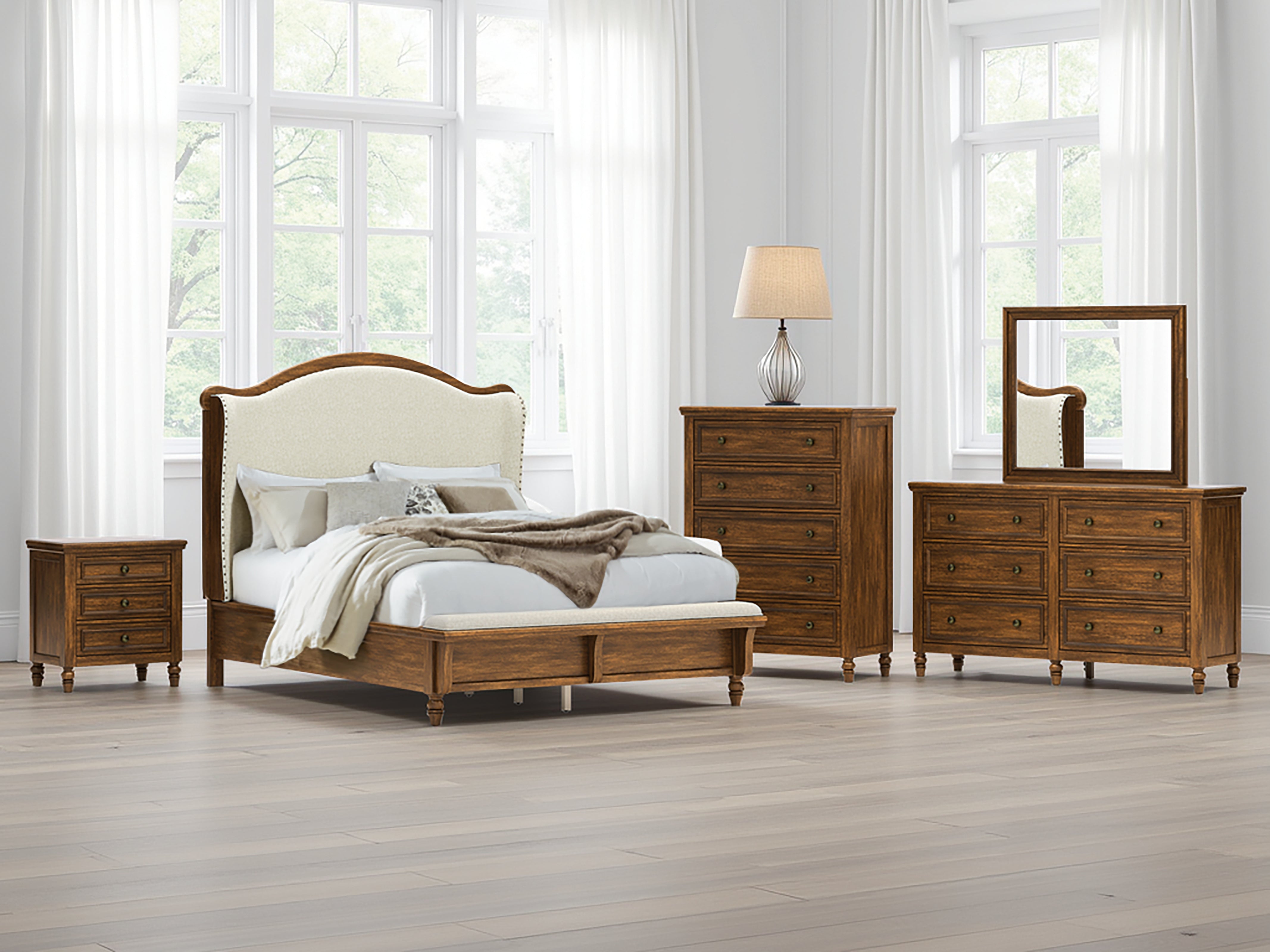 Elite Furniture Outlet - Ashley Furniture - Sturlayne Bedroom - Queen Upholstered Panel Bed / Brown - B787B2