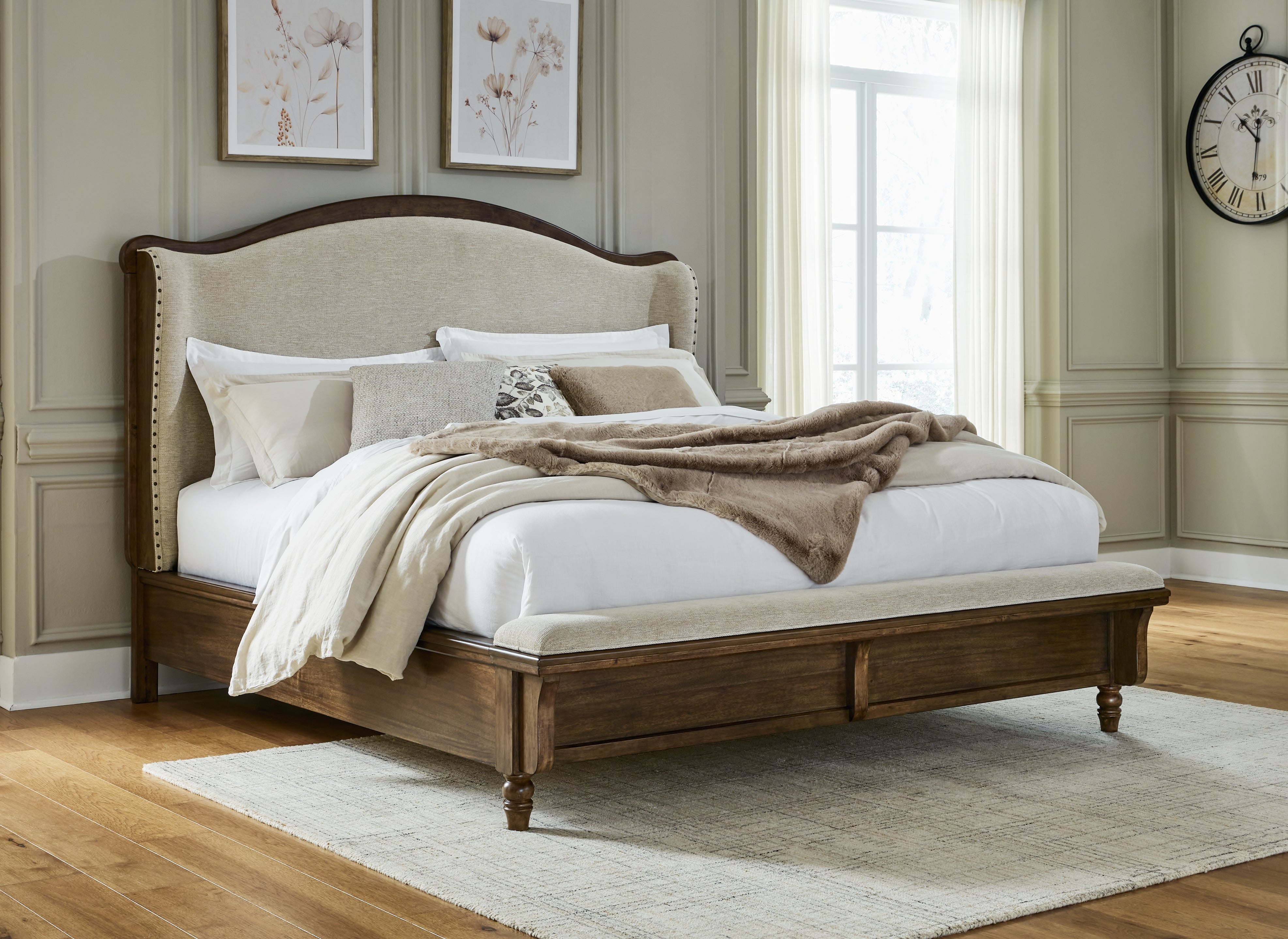 Elite Furniture Outlet - Ashley Furniture - Sturlayne Bedroom - King Upholstered Panel Bed / Brown - B787B4