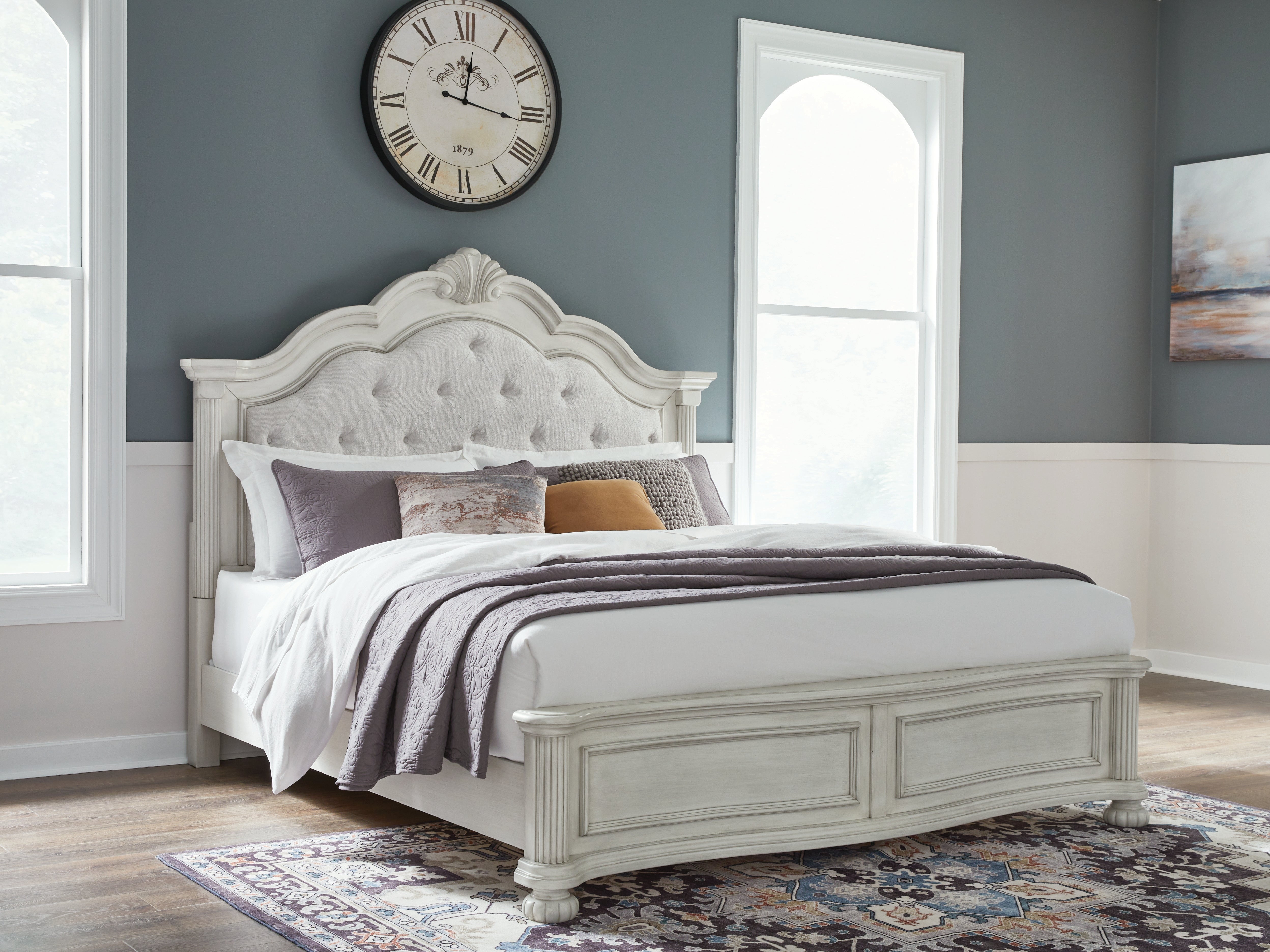 Elite Furniture Outlet - Ashley Furniture - Montelaine Bedroom - California King Upholstered Panel Bed / Antique White - B795B7