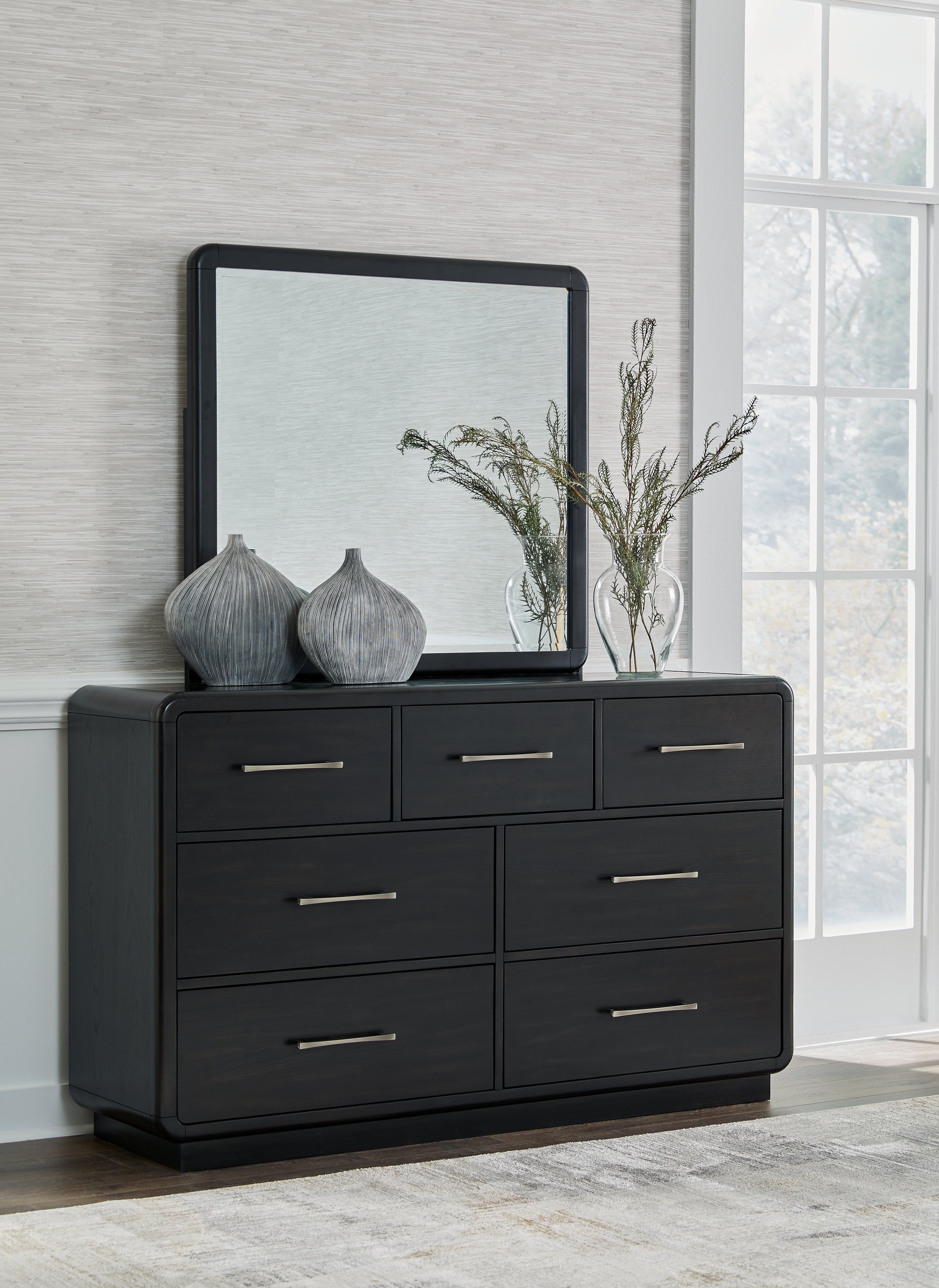 Elite Furniture Outlet - Ashley Furniture - Rowanbeck Bedroom - Dresser and Mirror / Black - B821B1