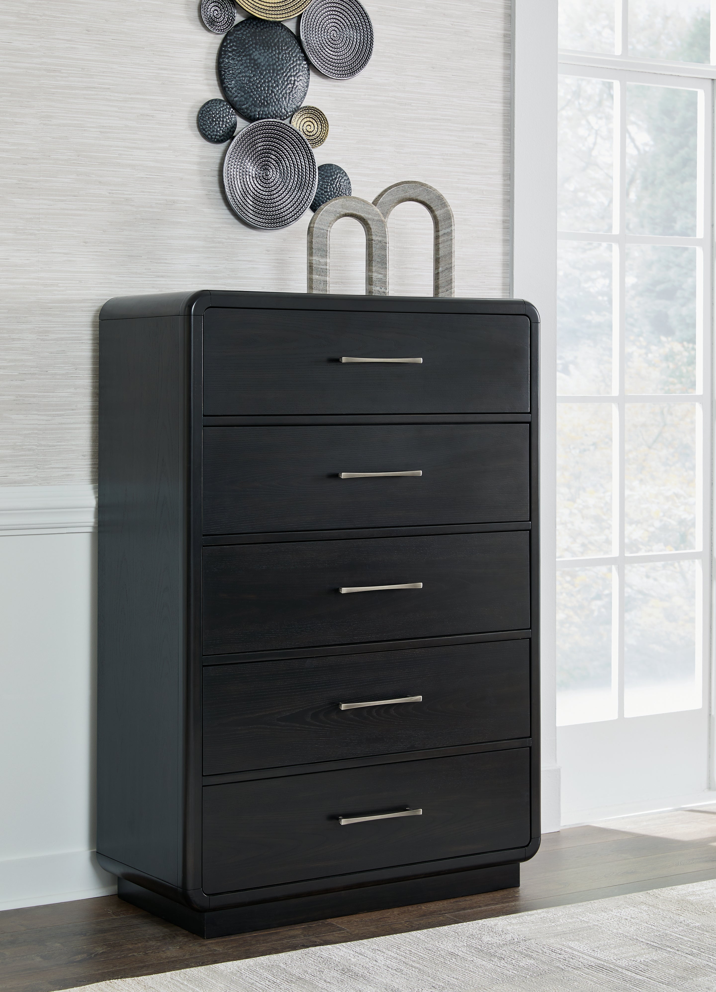 Elite Furniture Outlet - Ashley Furniture - Rowanbeck Bedroom - Five Drawer Chest / Black - B821-46