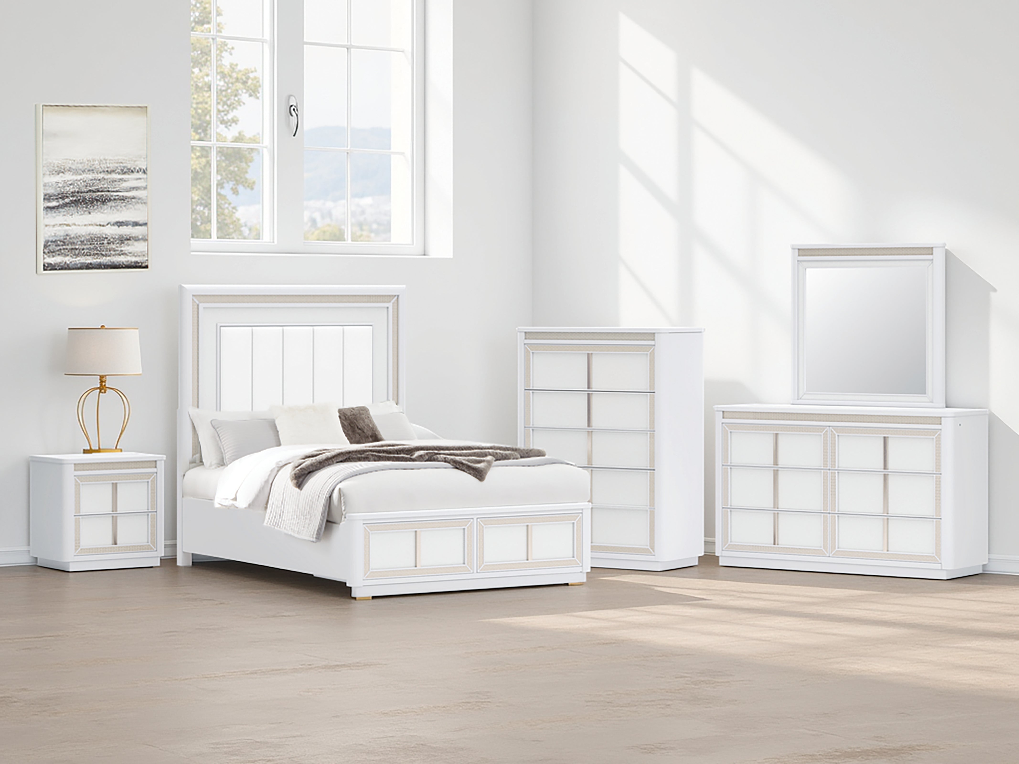 Elite Furniture Outlet - Ashley Furniture - Chalanna Bedroom - Queen Upholstered Storage Bed / White - B822B2