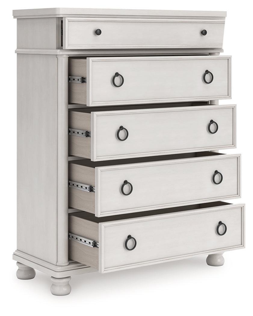 Elite Furniture Outlet - Ashley Furniture - Rowlenstown Bedroom - Five Drawer Chest / Antique White - PCB823-46