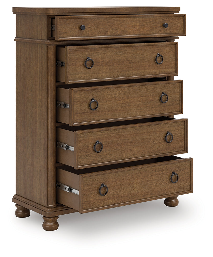 Elite Furniture Outlet - Ashley Furniture - Rowlenstown Bedroom - Five Drawer Chest / Brown - PCB824-46
