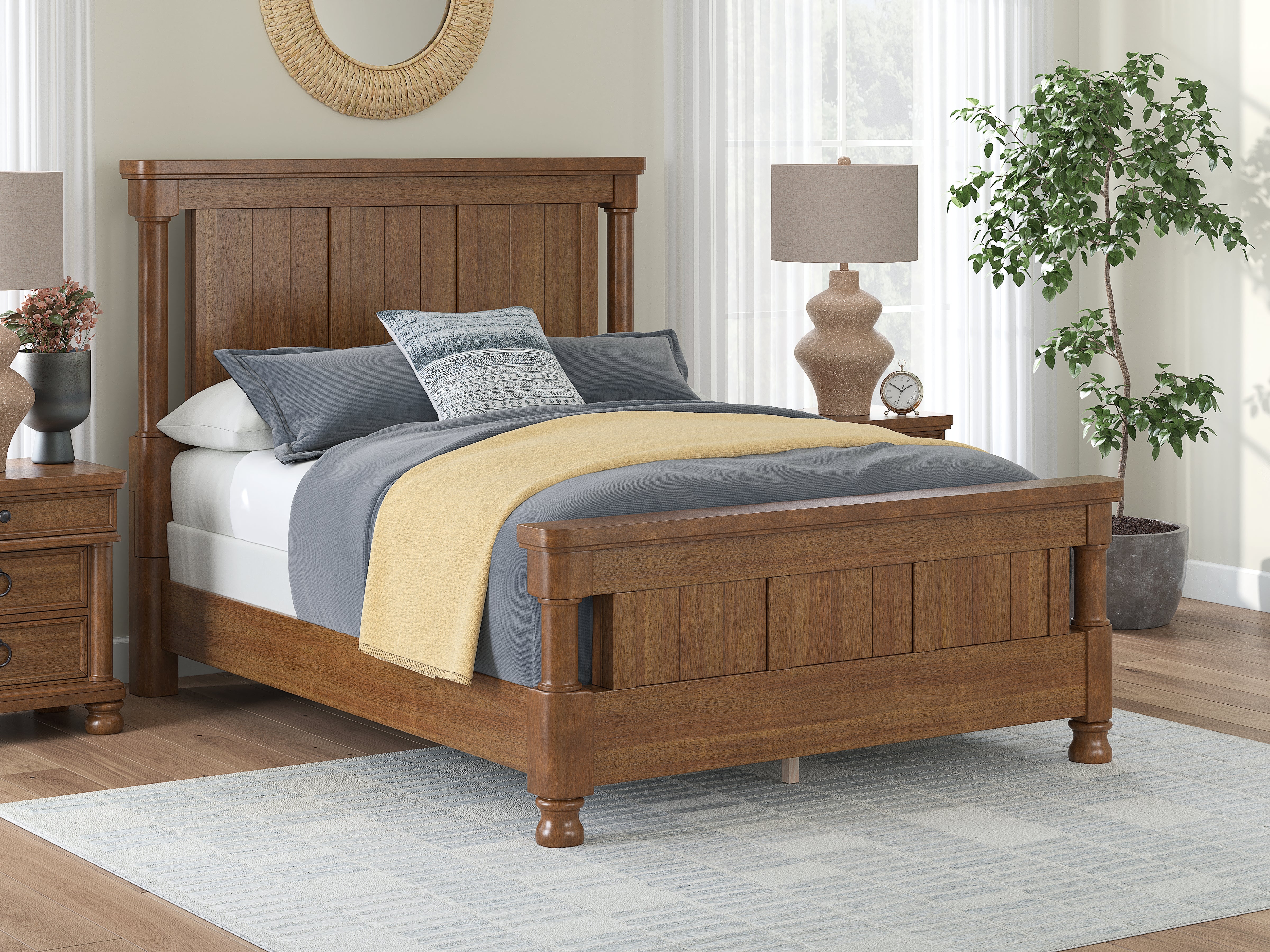 Elite Furniture Outlet - Ashley Furniture - Rowlenstown Bedroom - Queen Poster Bed / Brown - PCB824B2