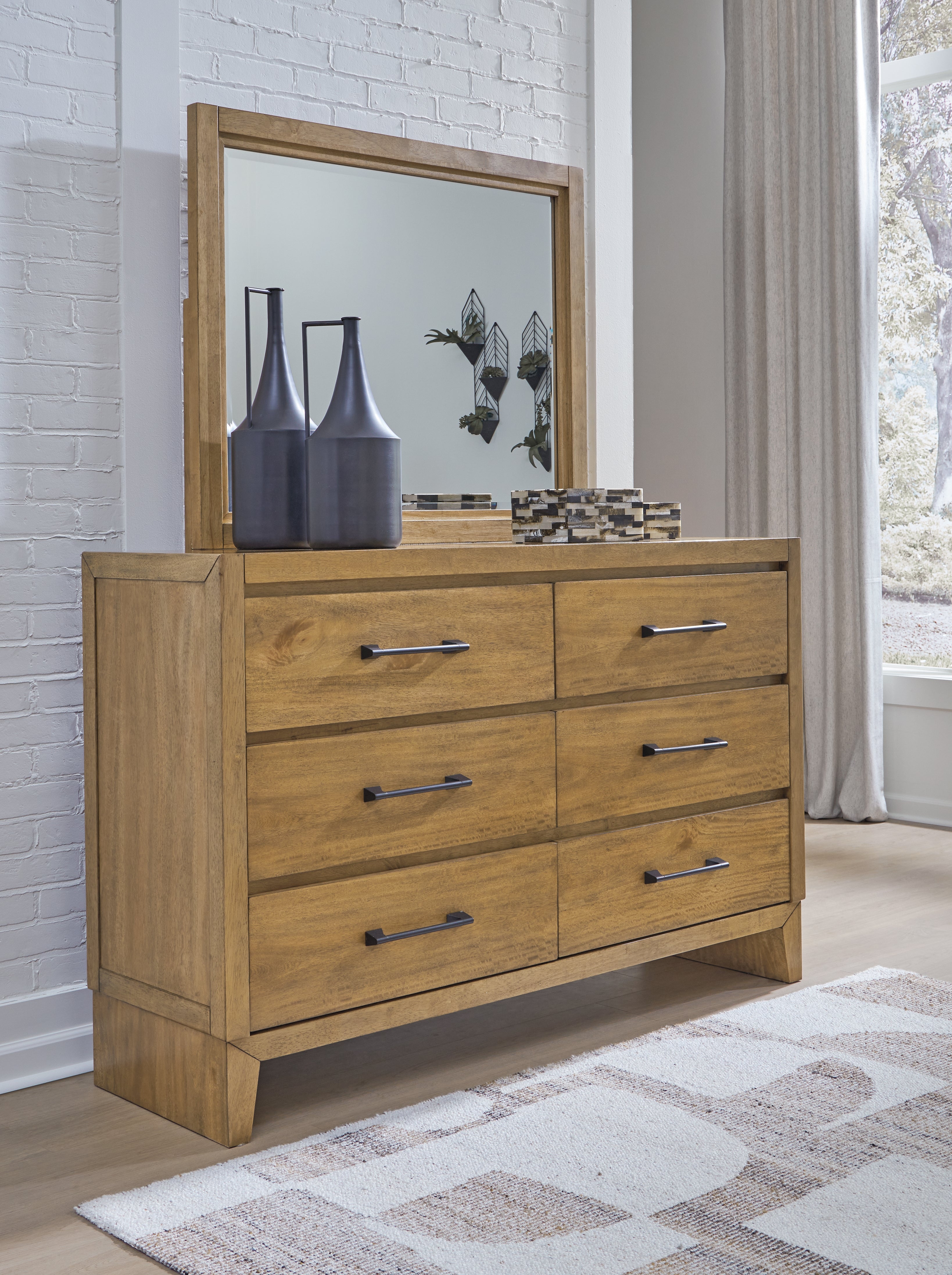 Elite Furniture Outlet - Ashley Furniture - Sherbana Bedroom - Dresser and Mirror / Light Brown - B833B1