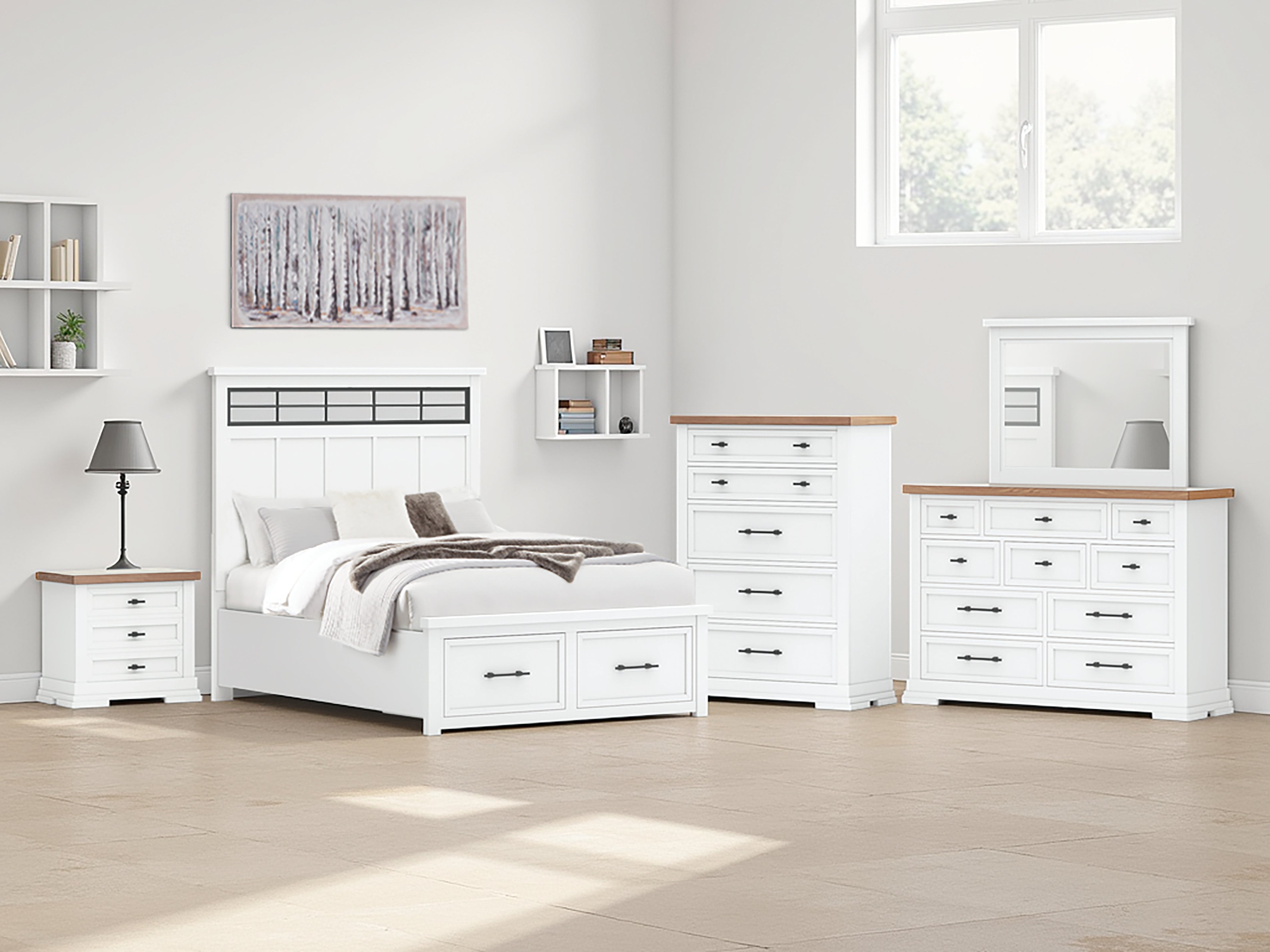 Elite Furniture Outlet - Ashley Furniture - Ashbryn Bedroom - Queen Panel Storage Bed / White/Natural - B844B2
