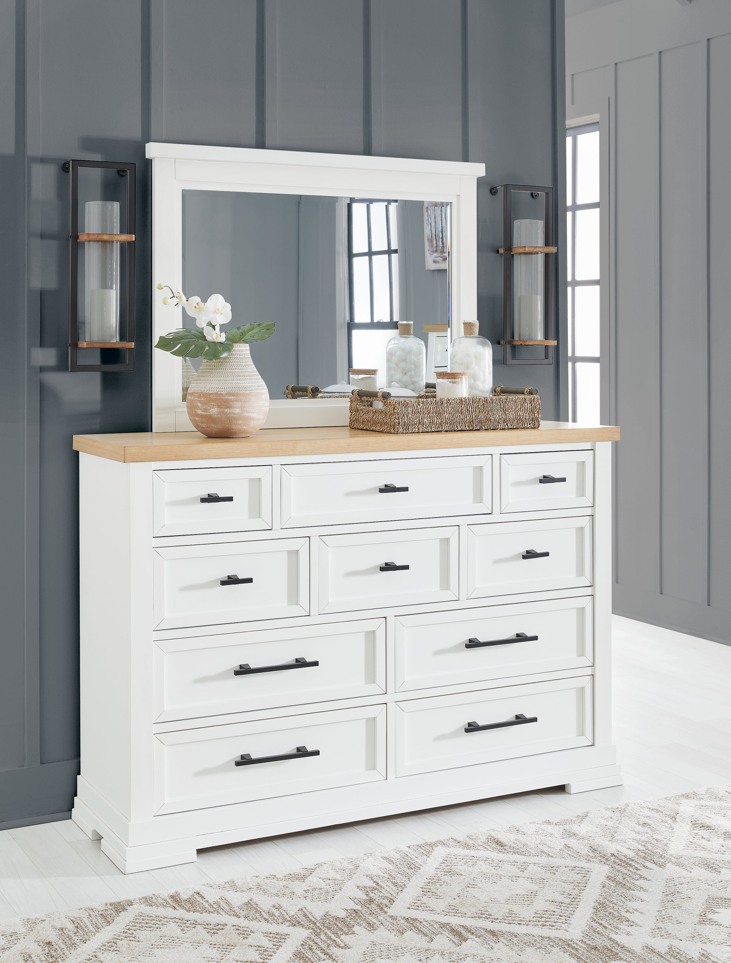 Elite Furniture Outlet - Ashley Furniture - Ashbryn Bedroom - Dresser and Mirror / White/Natural - B844B1