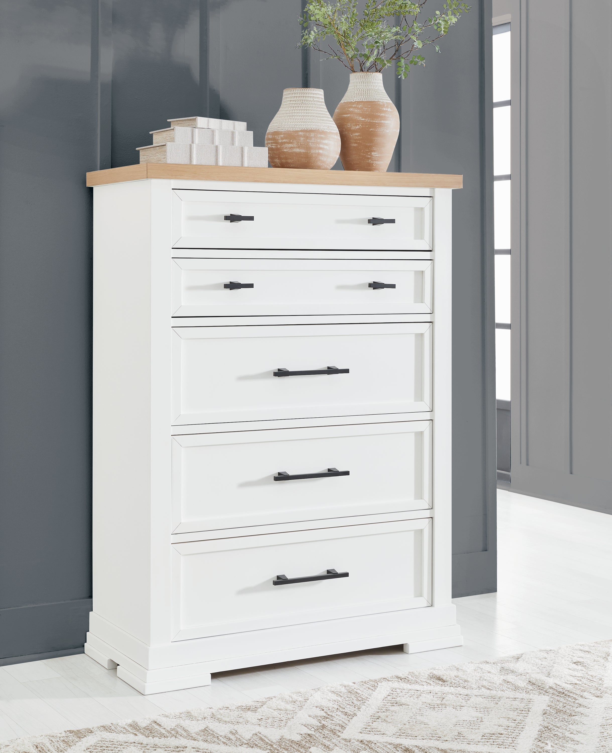 Elite Furniture Outlet - Ashley Furniture - Ashbryn Bedroom - Five Drawer Chest / White/Natural - B844-46
