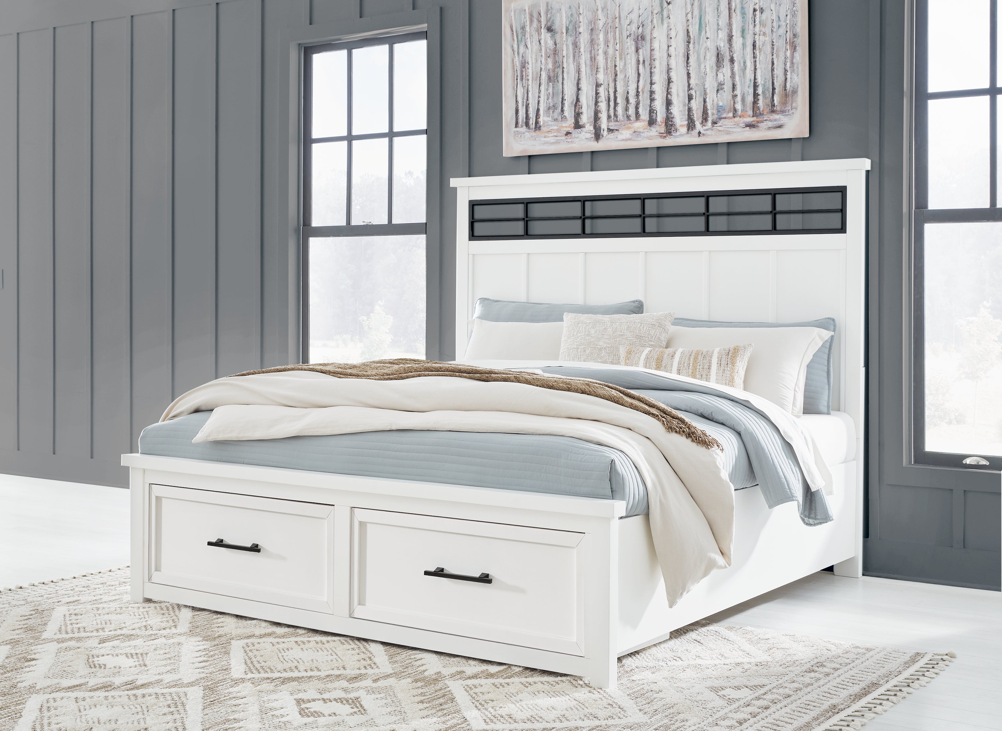 Elite Furniture Outlet - Ashley Furniture - Ashbryn Bedroom - California King Panel Storage Bed / White/Natural - B844B5