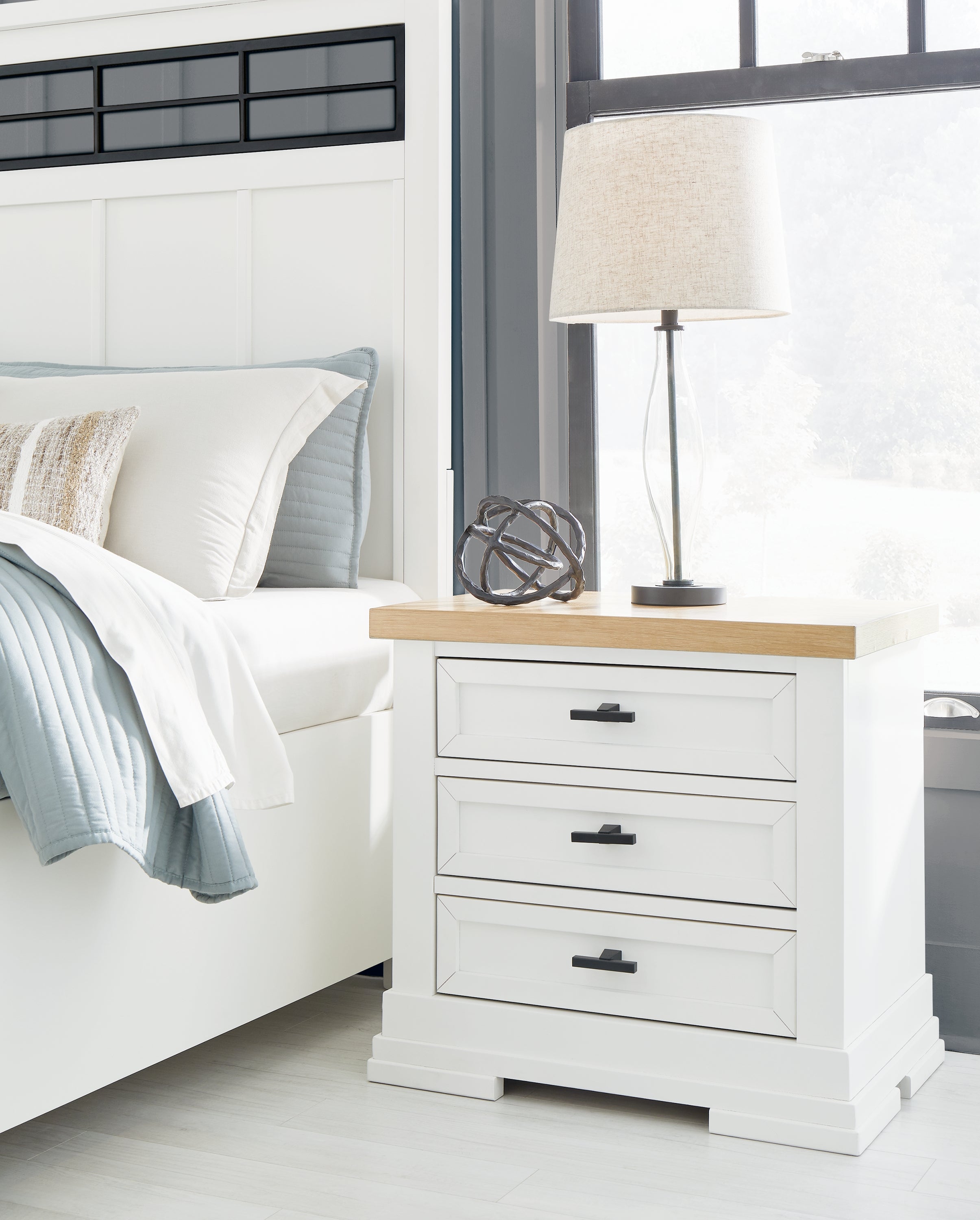 Elite Furniture Outlet - Ashley Furniture - Ashbryn Bedroom - Three Drawer Night Stand / White/Natural - B844-93
