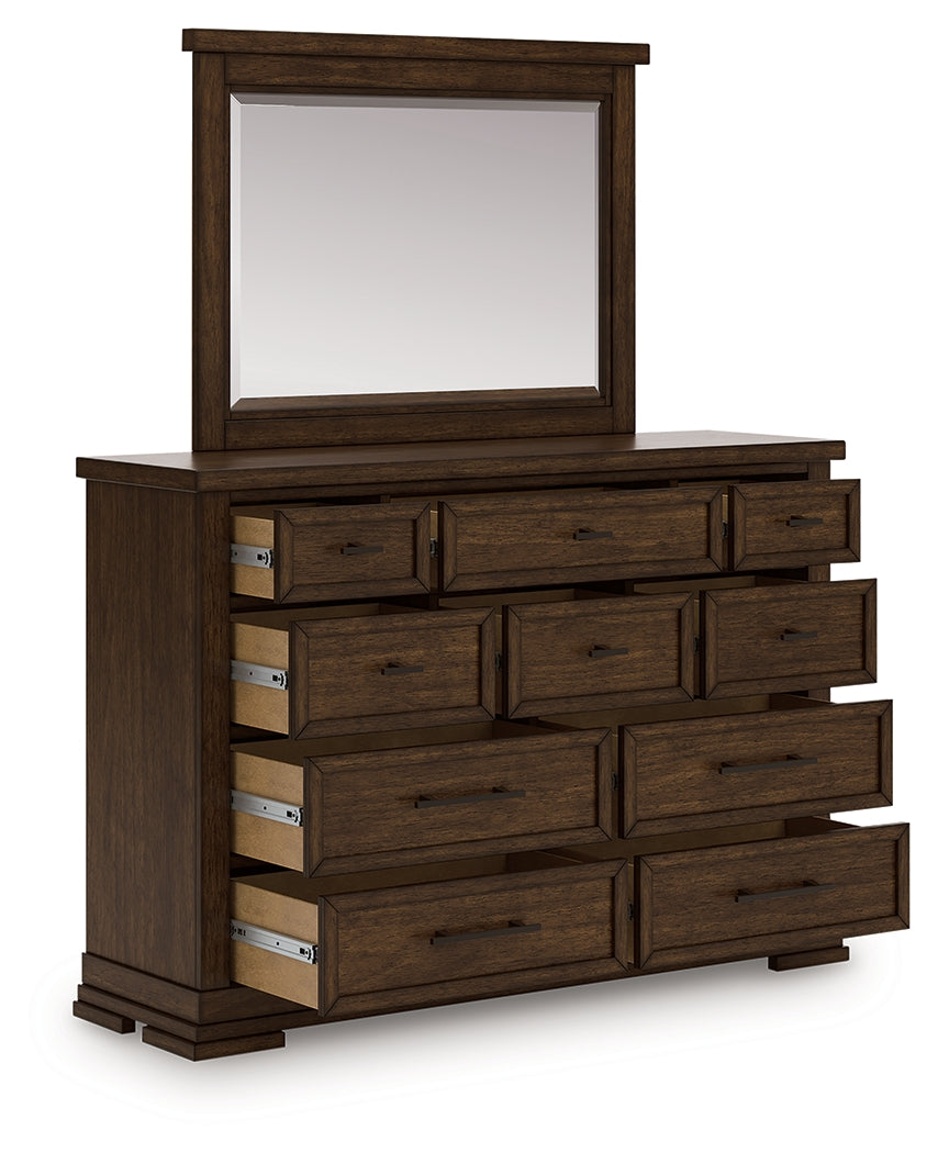 Elite Furniture Outlet - Ashley Furniture - Taffenbrook Bedroom - Dresser and Mirror / Medium Brown - B849B1