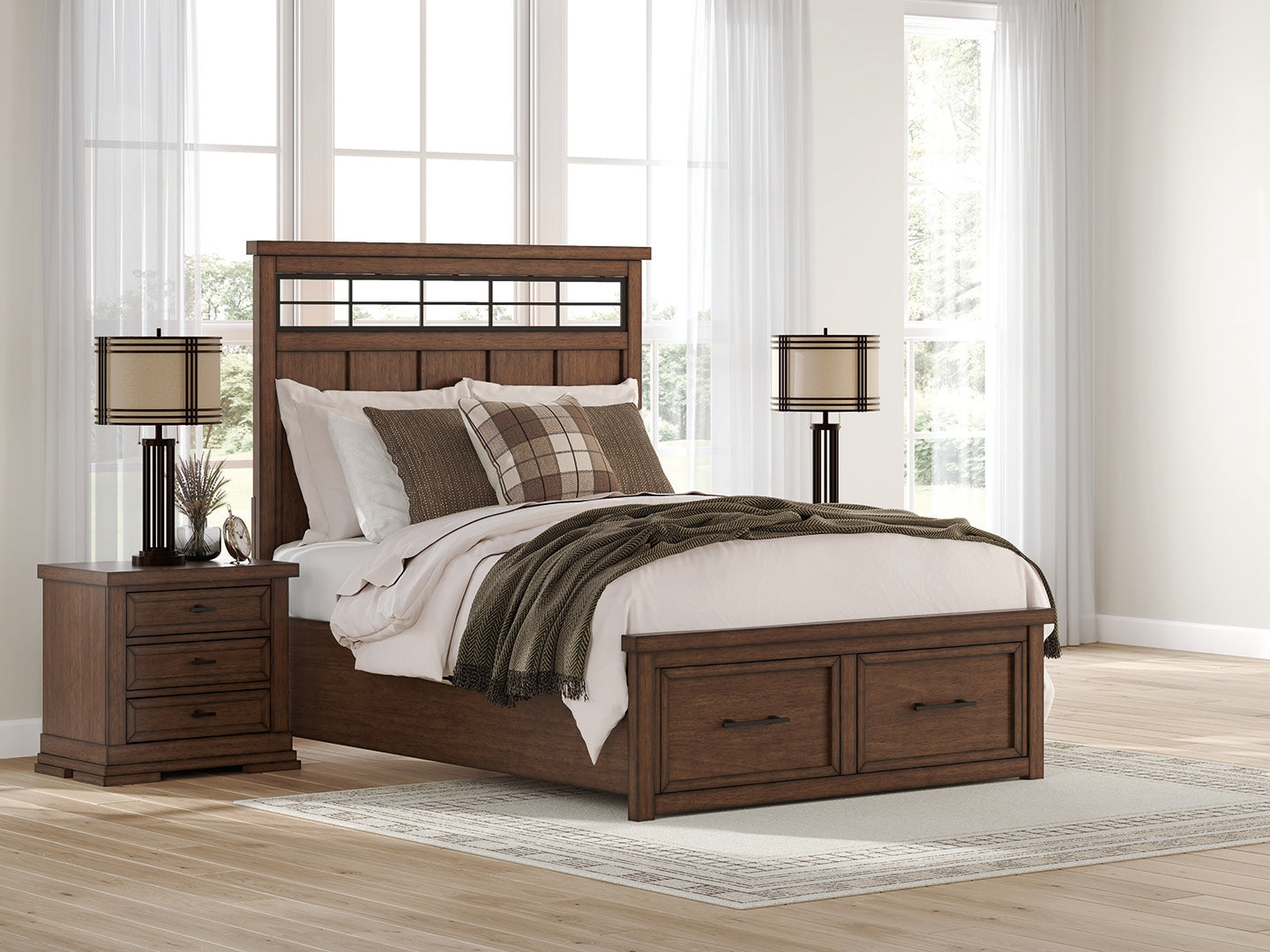 Elite Furniture Outlet - Ashley Furniture - Taffenbrook Bedroom - Queen Panel Storage Bed / Medium Brown - B849B2