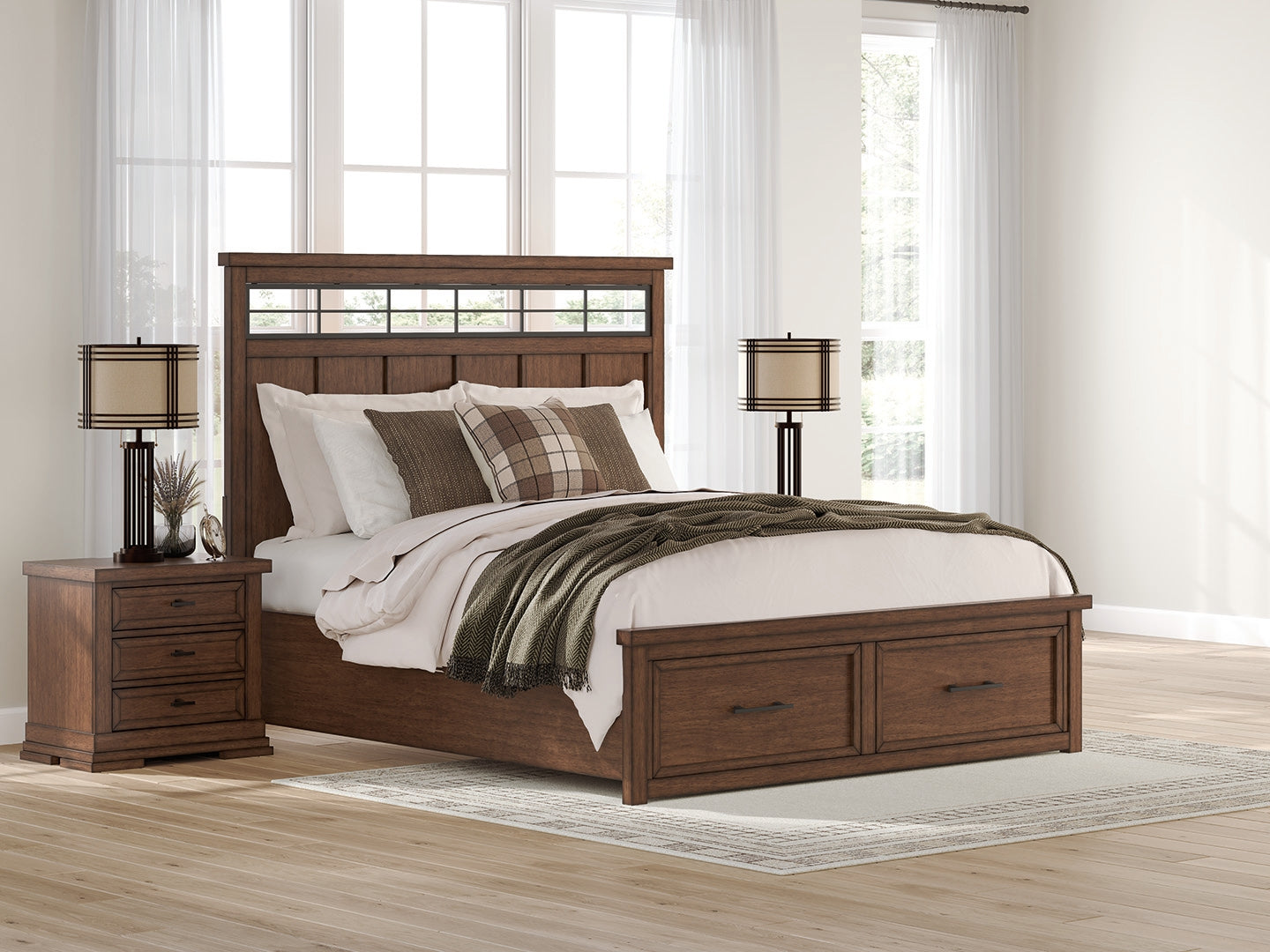 Elite Furniture Outlet - Ashley Furniture - Taffenbrook Bedroom - California King Panel Storage Bed / Medium Brown - B849B5