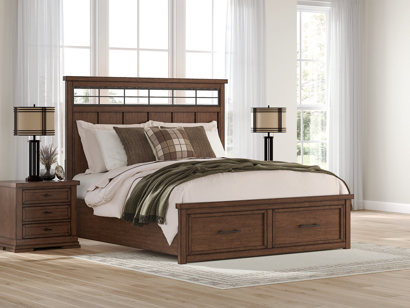 Elite Furniture Outlet - Ashley Furniture - Taffenbrook Bedroom - King Panel Storage Bed / Medium Brown - B849B4