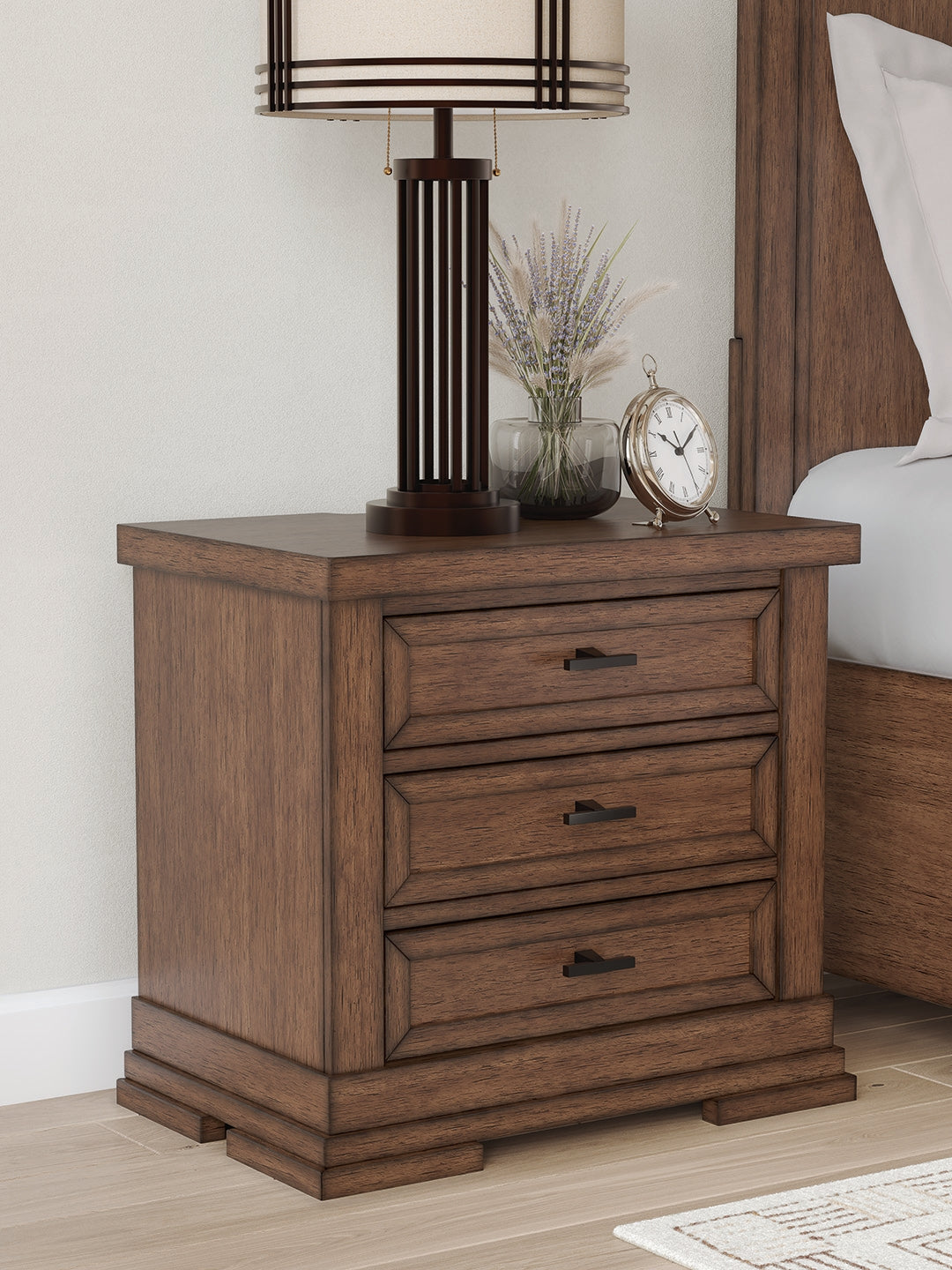 Elite Furniture Outlet - Ashley Furniture - Taffenbrook Bedroom - Three Drawer Night Stand / Medium Brown - B849-93