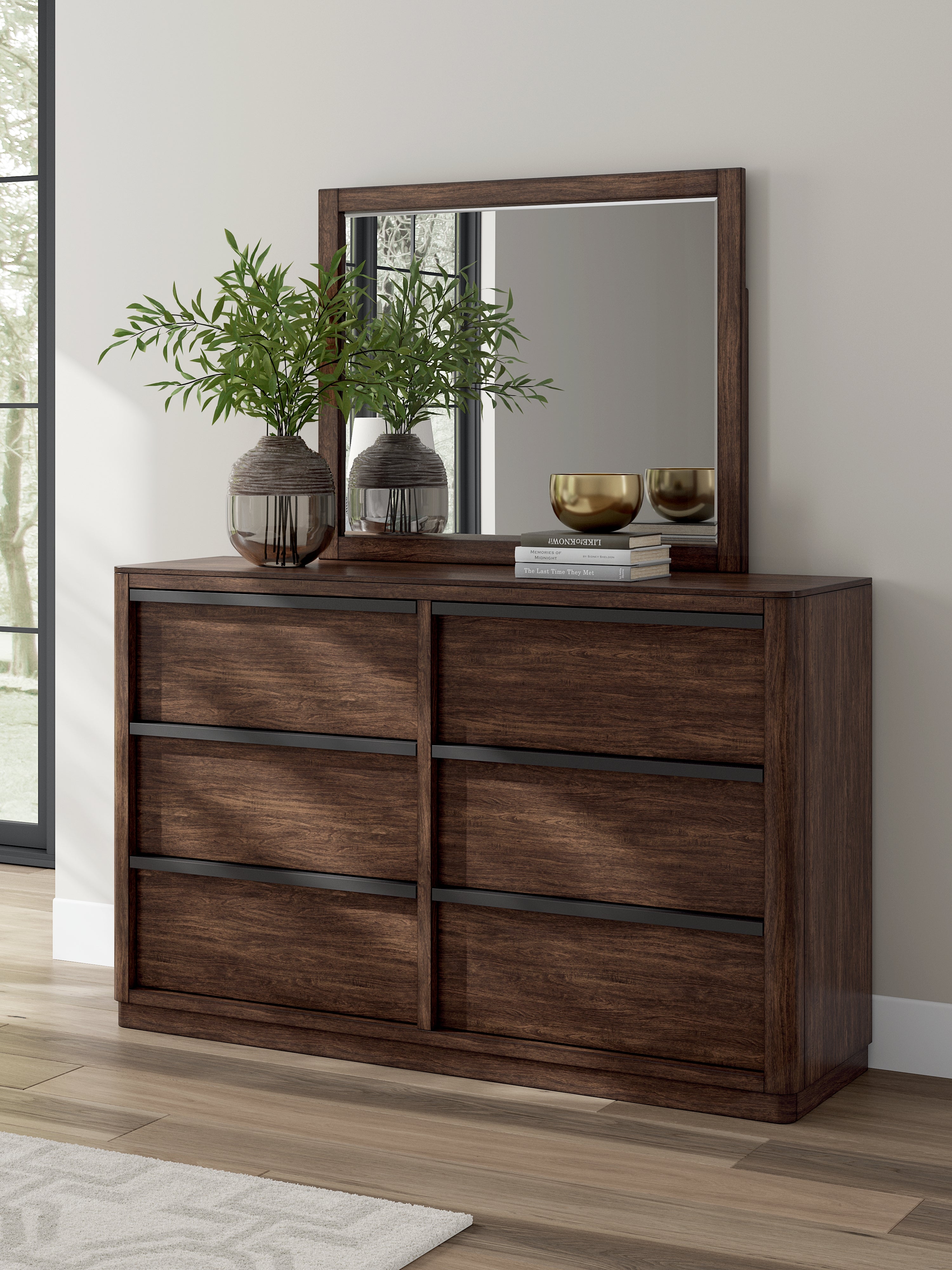 Elite Furniture Outlet - Ashley Furniture - Dilenno Bedroom - Dresser and Mirror / Dark Brown - PCB857B1