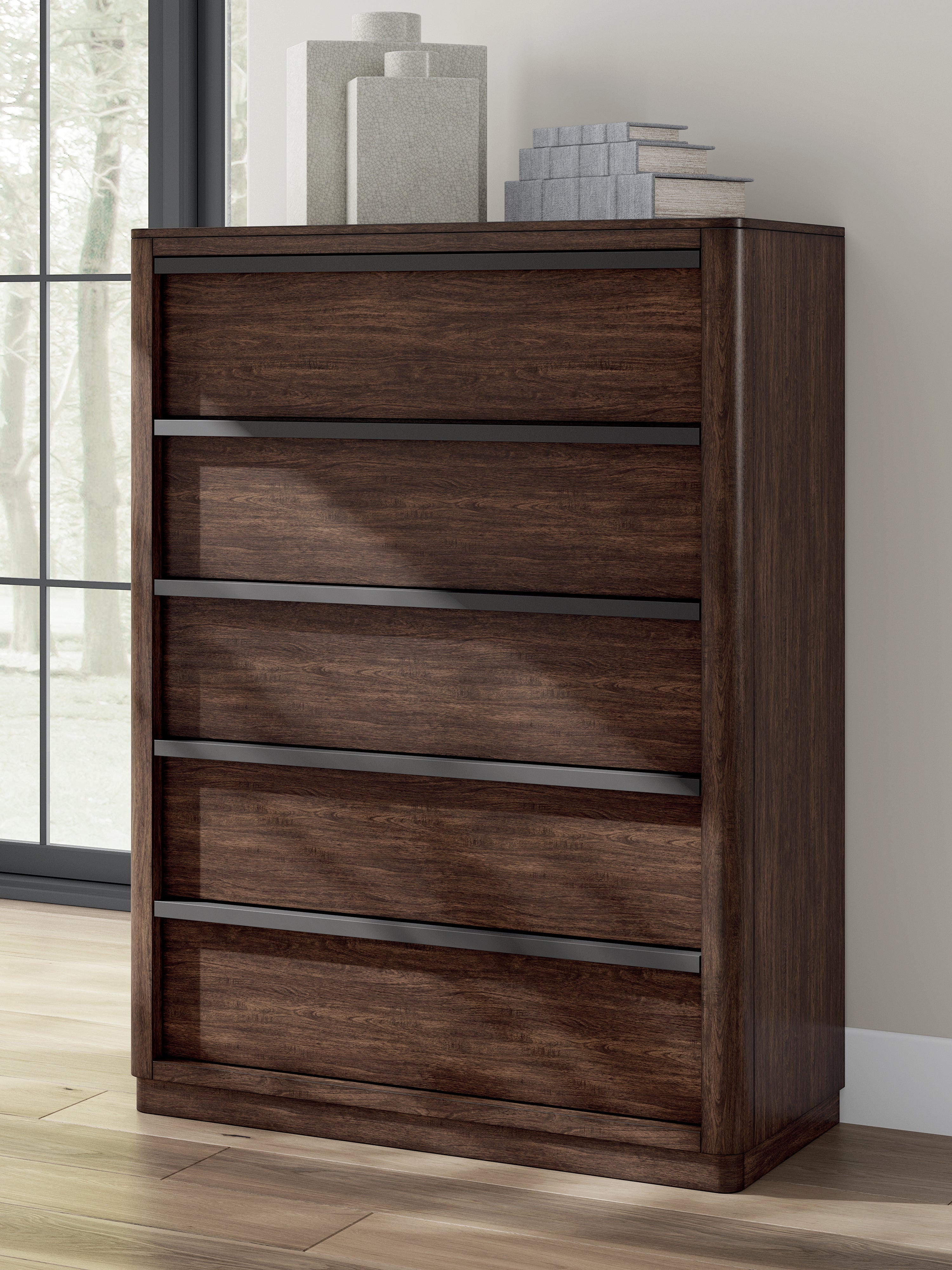 Elite Furniture Outlet - Ashley Furniture - Dilenno Bedroom - Five Drawer Chest / Dark Brown - PCB857-46