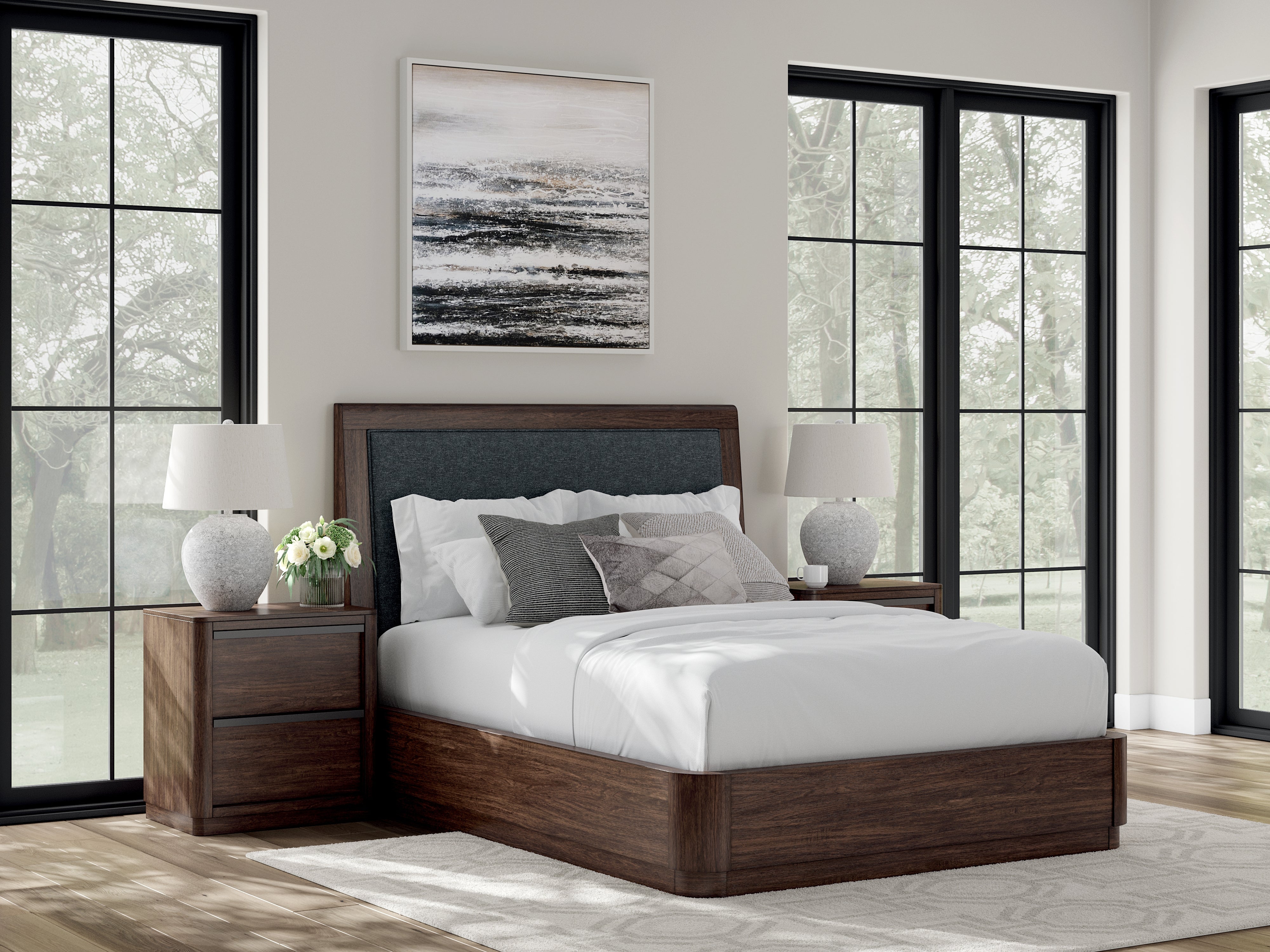 Elite Furniture Outlet - Ashley Furniture - Dilenno Bedroom - Queen Upholstered Panel Bed / Dark Brown - PCB857B4