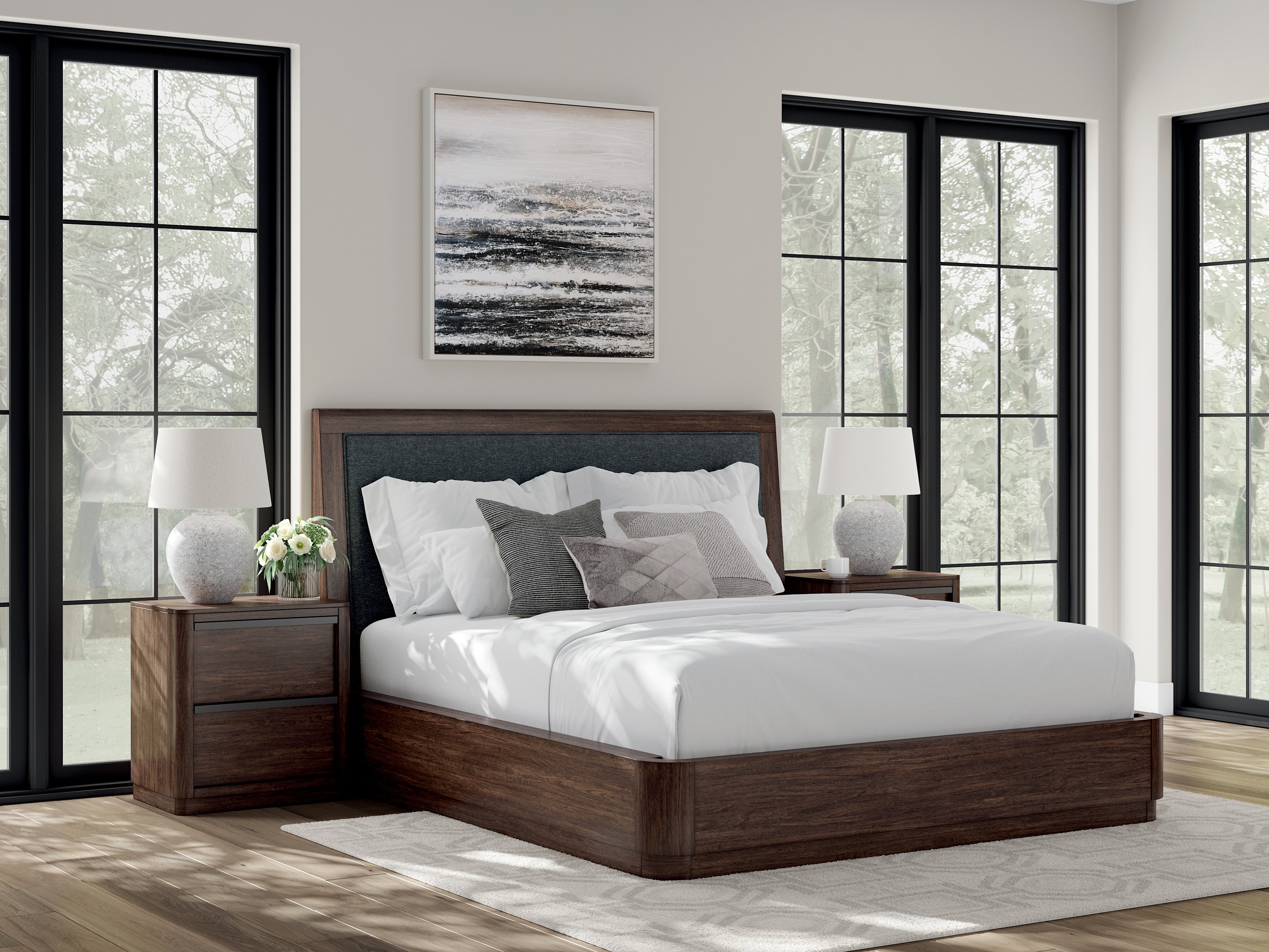Elite Furniture Outlet - Ashley Furniture - Dilenno Bedroom - California King Upholstered Panel Bed / Dark Brown - PCB857B9
