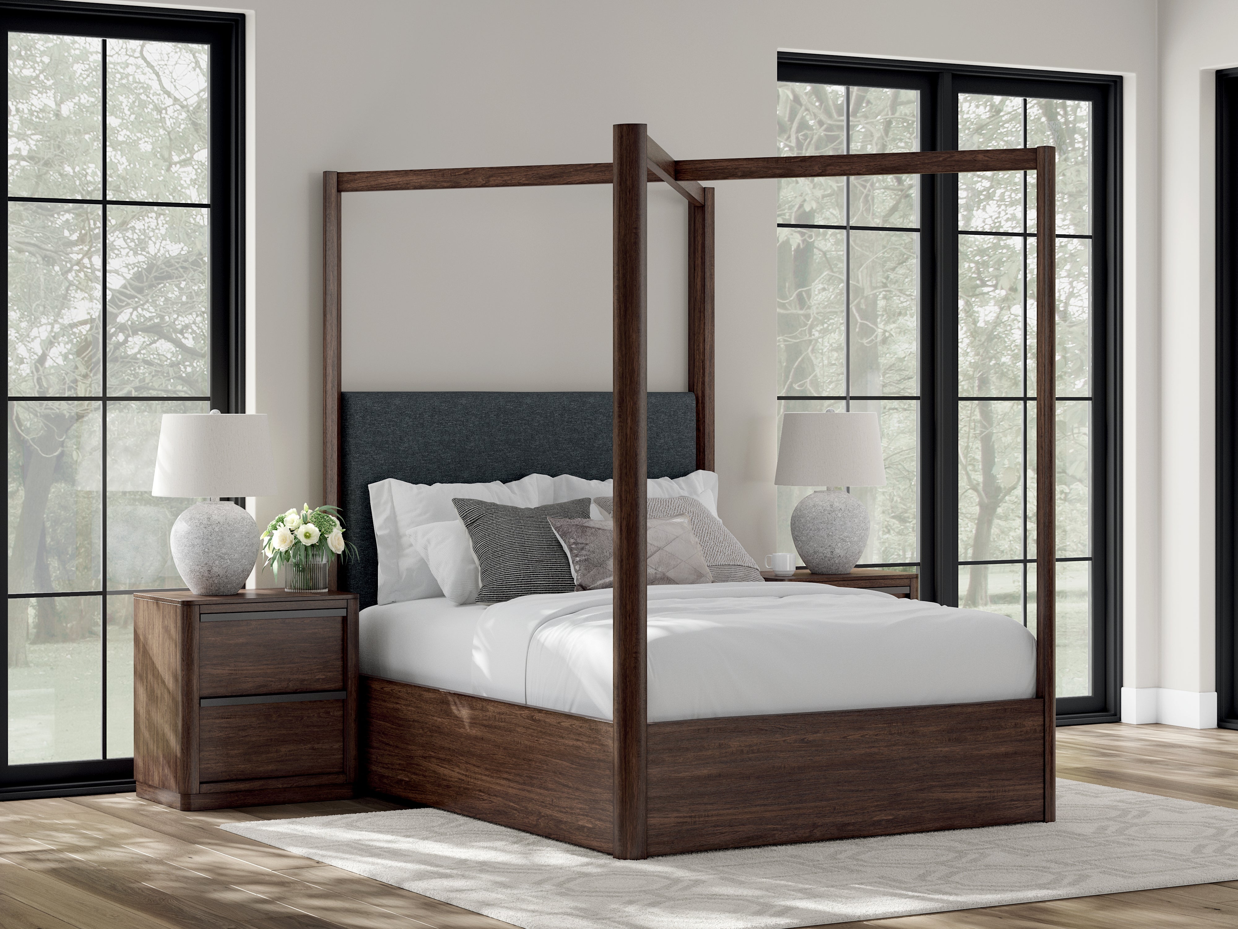 Elite Furniture Outlet - Ashley Furniture - Dilenno Bedroom - Queen Canopy Bed / Dark Brown - PCB857B2