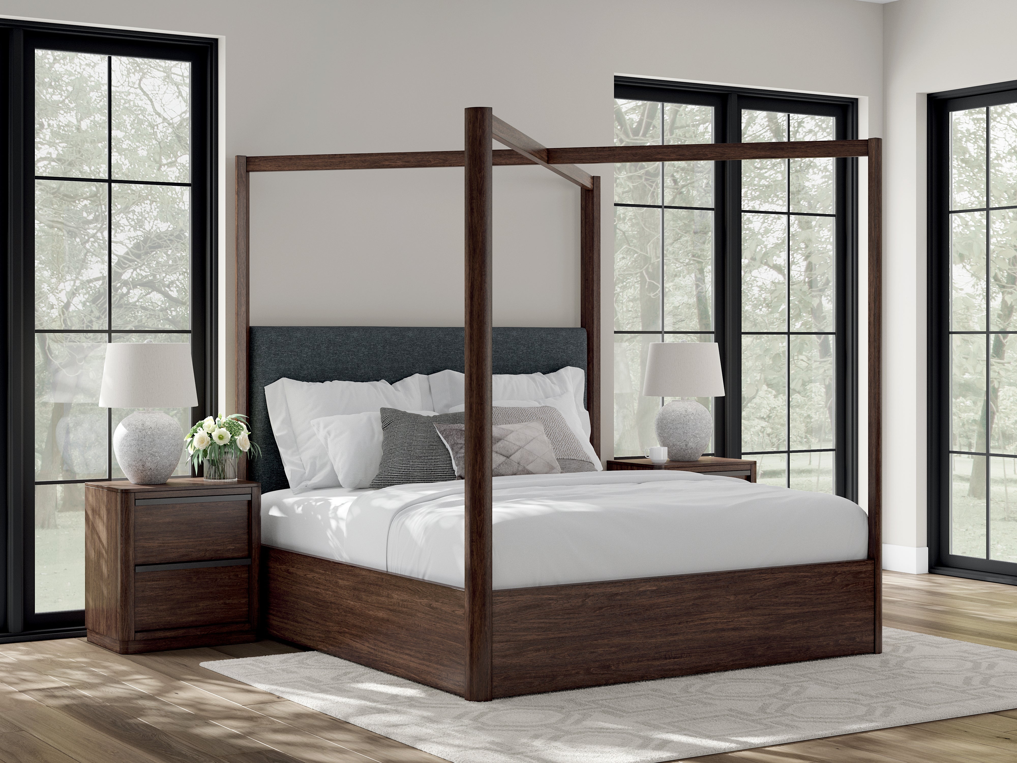 Elite Furniture Outlet - Ashley Furniture - Dilenno Bedroom - King Canopy Bed / Dark Brown - PCB857B6