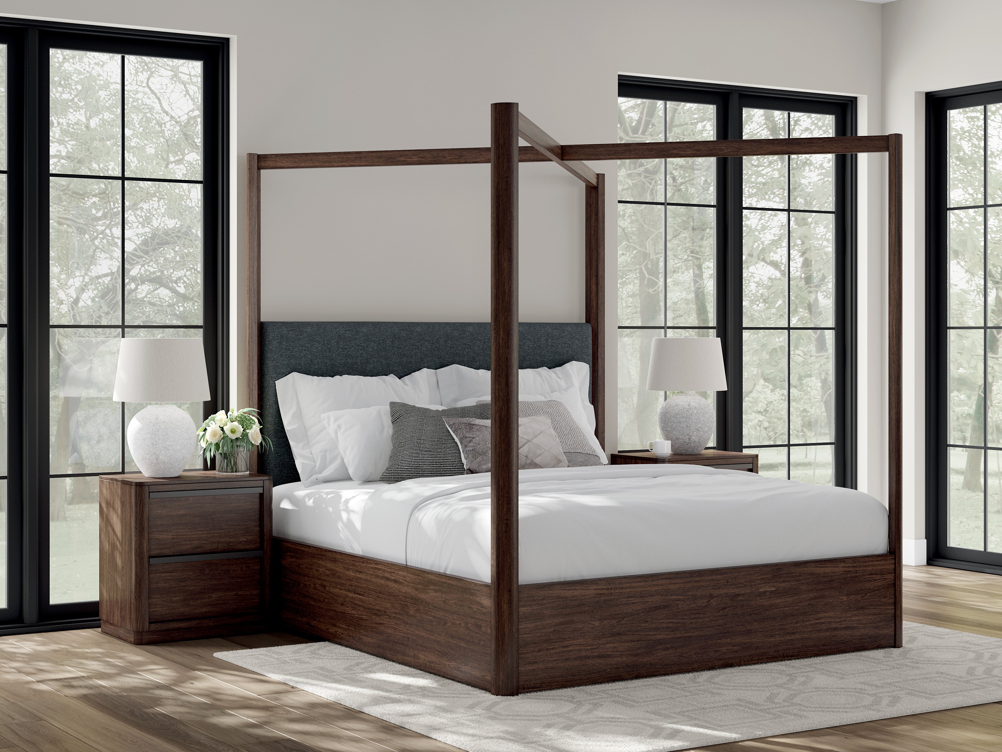 Elite Furniture Outlet - Ashley Furniture - Dilenno Bedroom - California King Canopy Bed / Dark Brown - PCB857B7