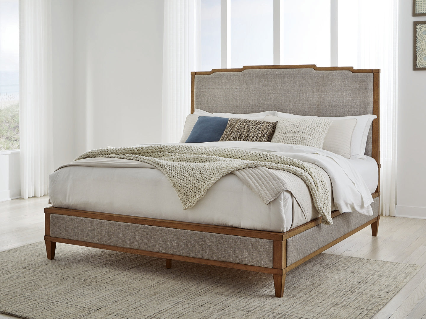 Elite Furniture Outlet - Ashley Furniture - Sharlance Bedroom - California King Upholstered Panel Bed / Light Brown - B895B7