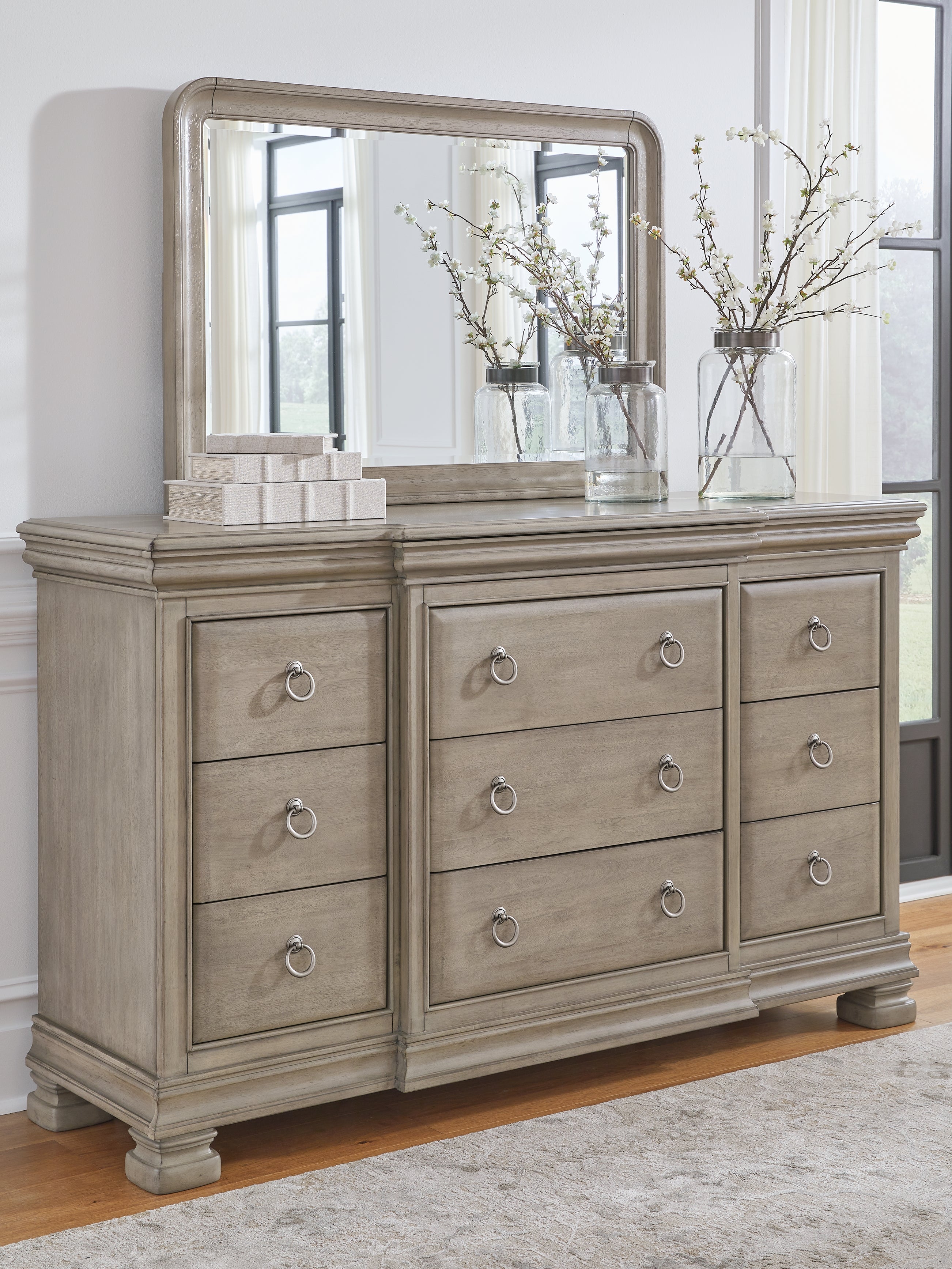 Elite Furniture Outlet - Ashley Furniture - Lexorne Bedroom - Dresser and Mirror / Gray - B924B1