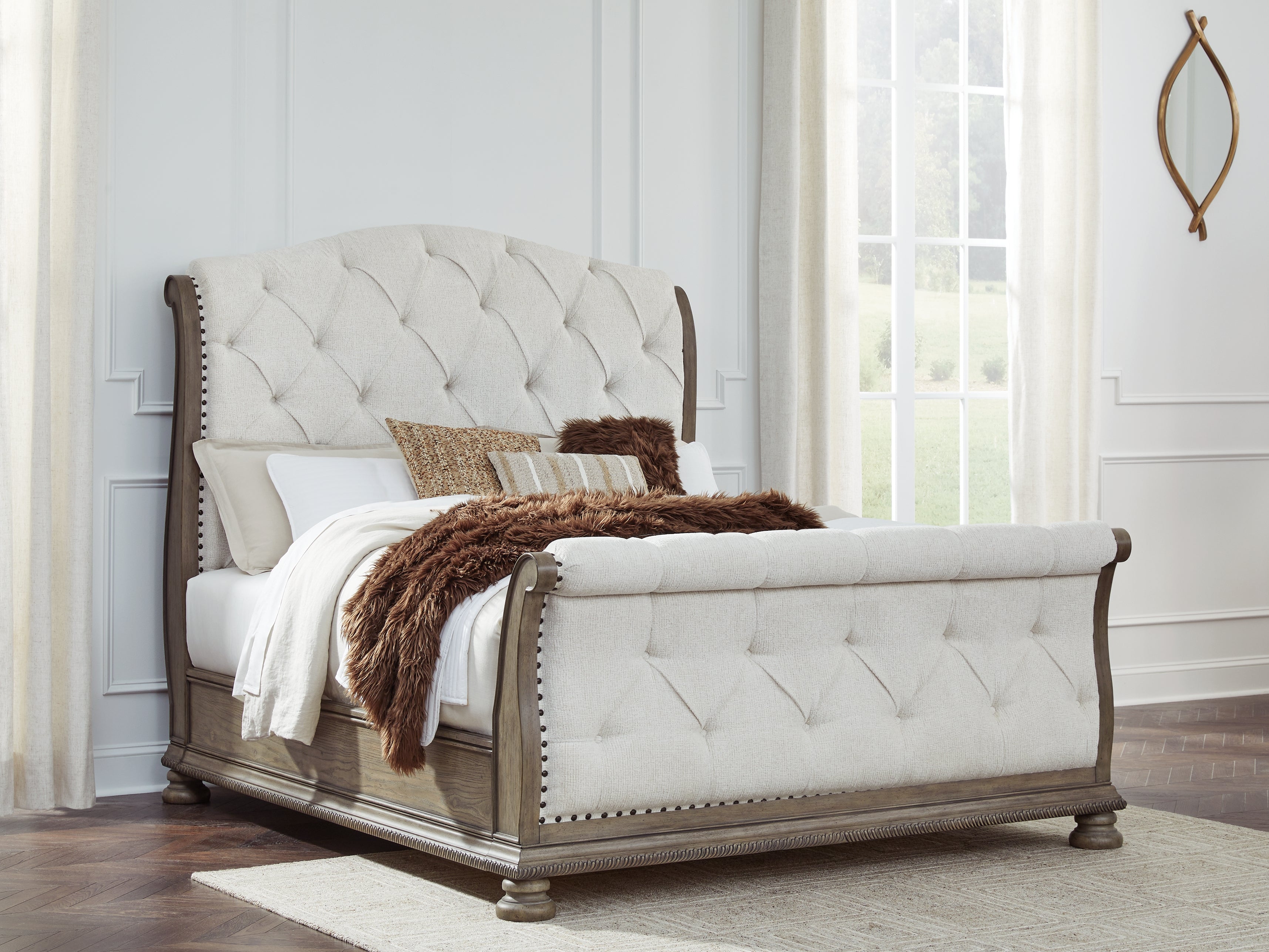 Elite Furniture Outlet - Ashley Furniture - Ardenfield Bedroom - Queen Upholstered Sleigh Bed / Light Brown - B944B2