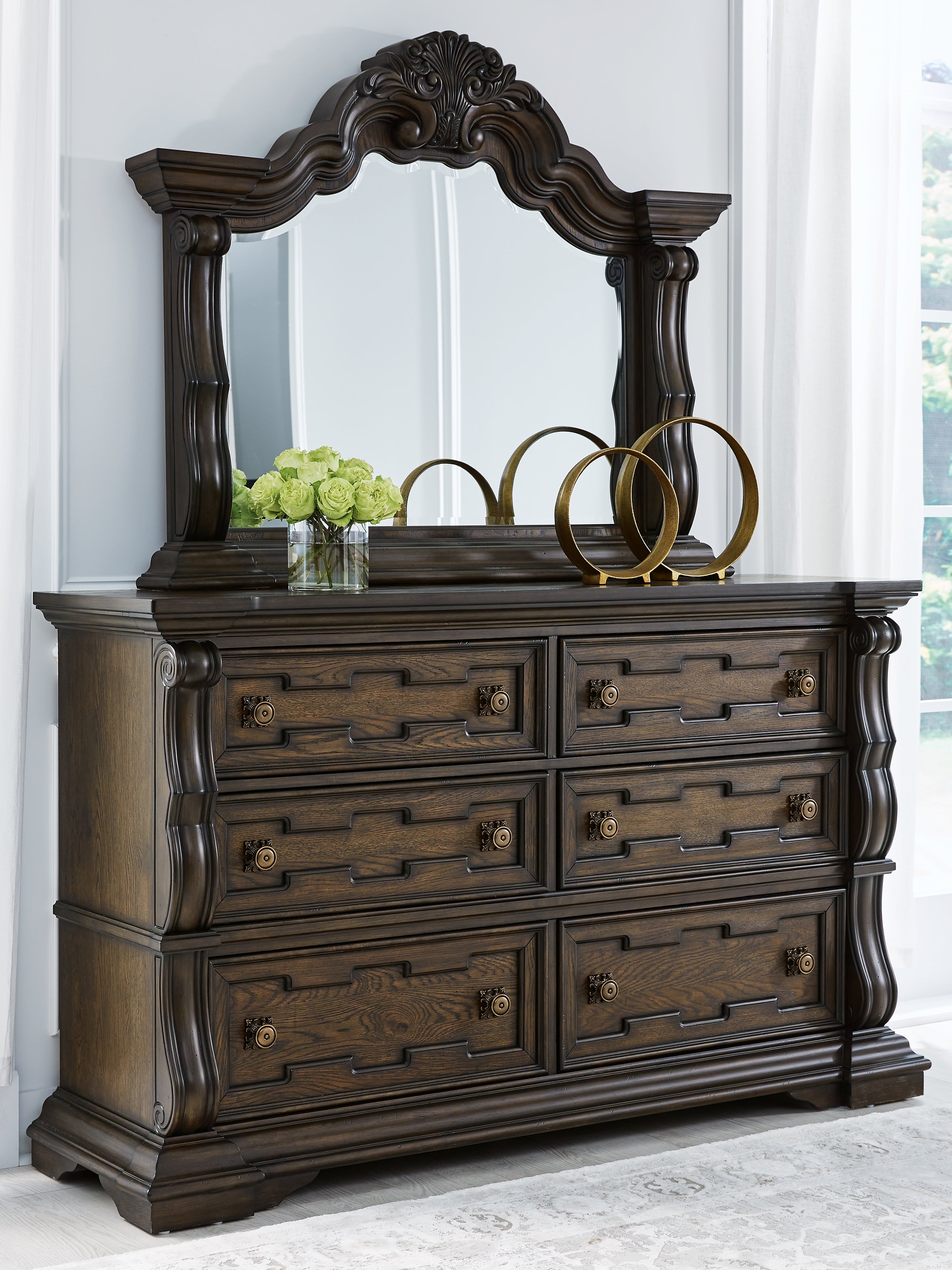 Elite Furniture Outlet - Ashley Furniture - Maylee Bedroom - Dresser and Mirror / Dark Brown - B947B1