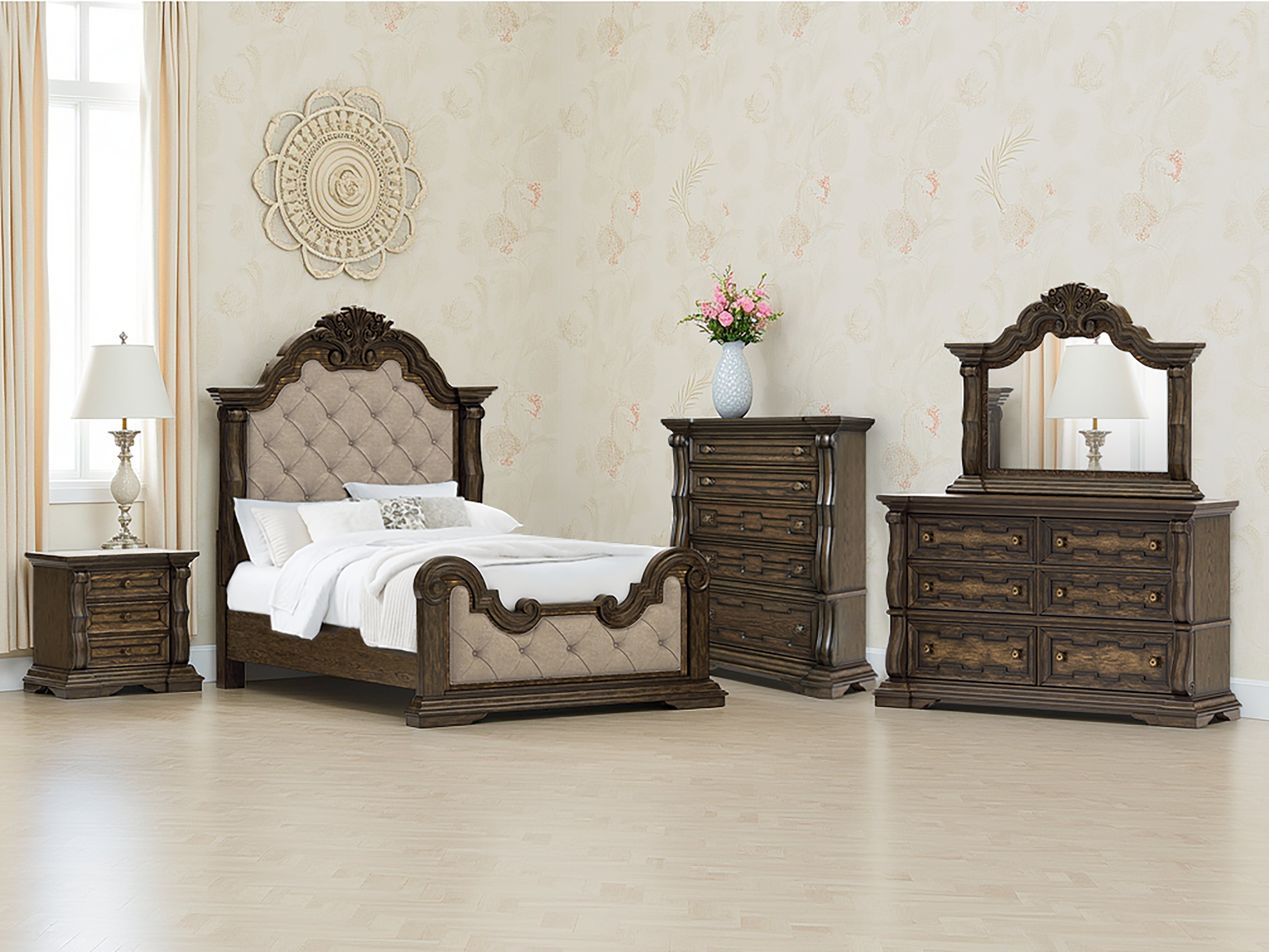 Elite Furniture Outlet - Ashley Furniture - Maylee Bedroom - Queen Upholstered Bed / Dark Brown - B947B2