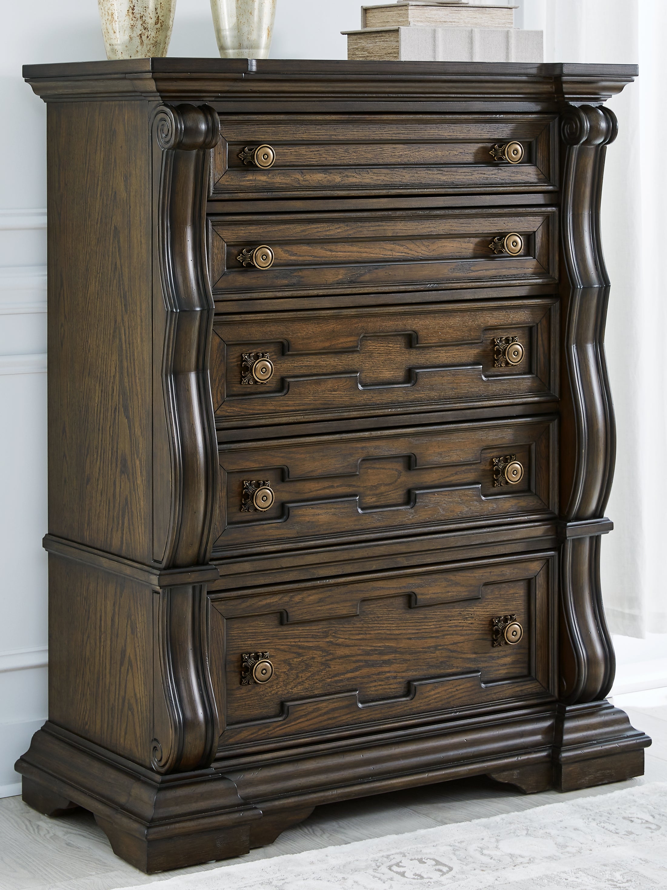 Elite Furniture Outlet - Ashley Furniture - Maylee Bedroom - Five Drawer Chest / Dark Brown - B947-46