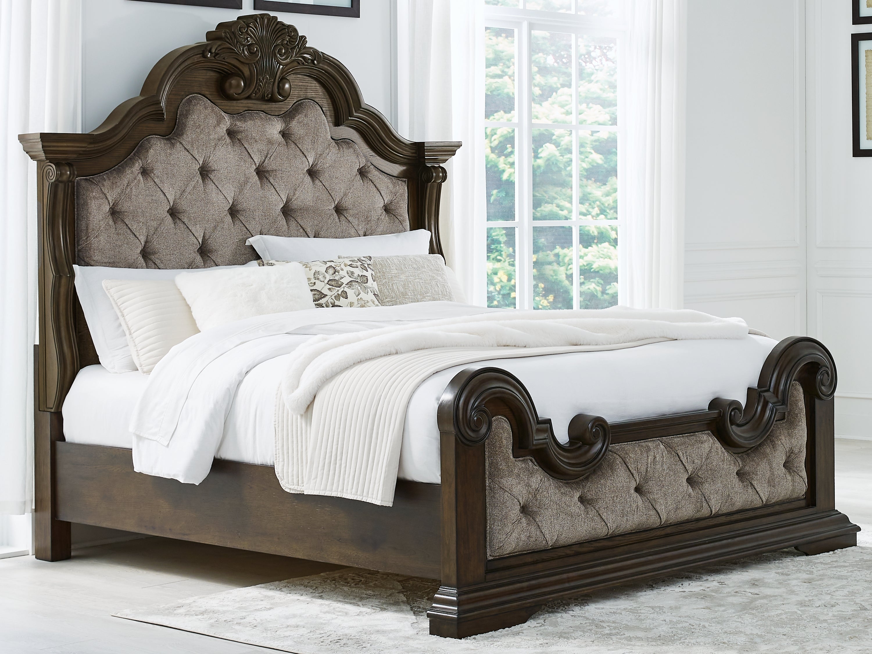 Elite Furniture Outlet - Ashley Furniture - Maylee Bedroom - California King Upholstered Bed / Dark Brown - B947B5