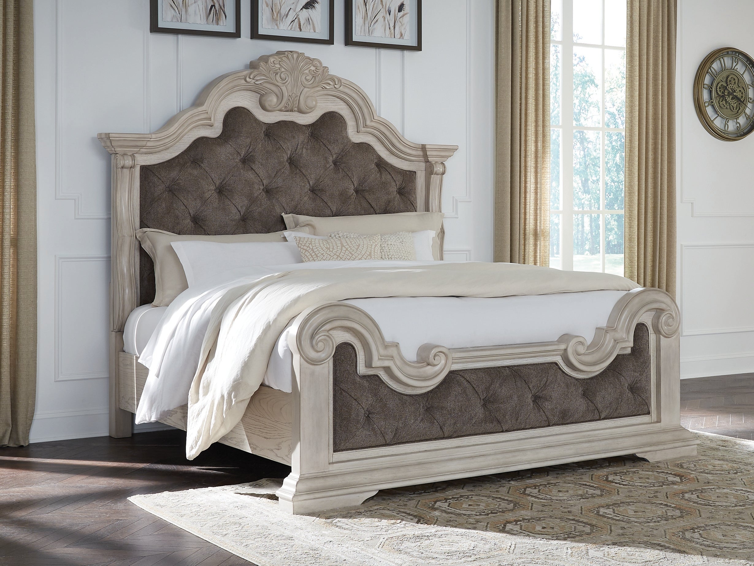 Elite Furniture Outlet - Ashley Furniture - Bruchandi Bedroom - California King Upholstered Panel Bed / Antique White - PCB948B5
