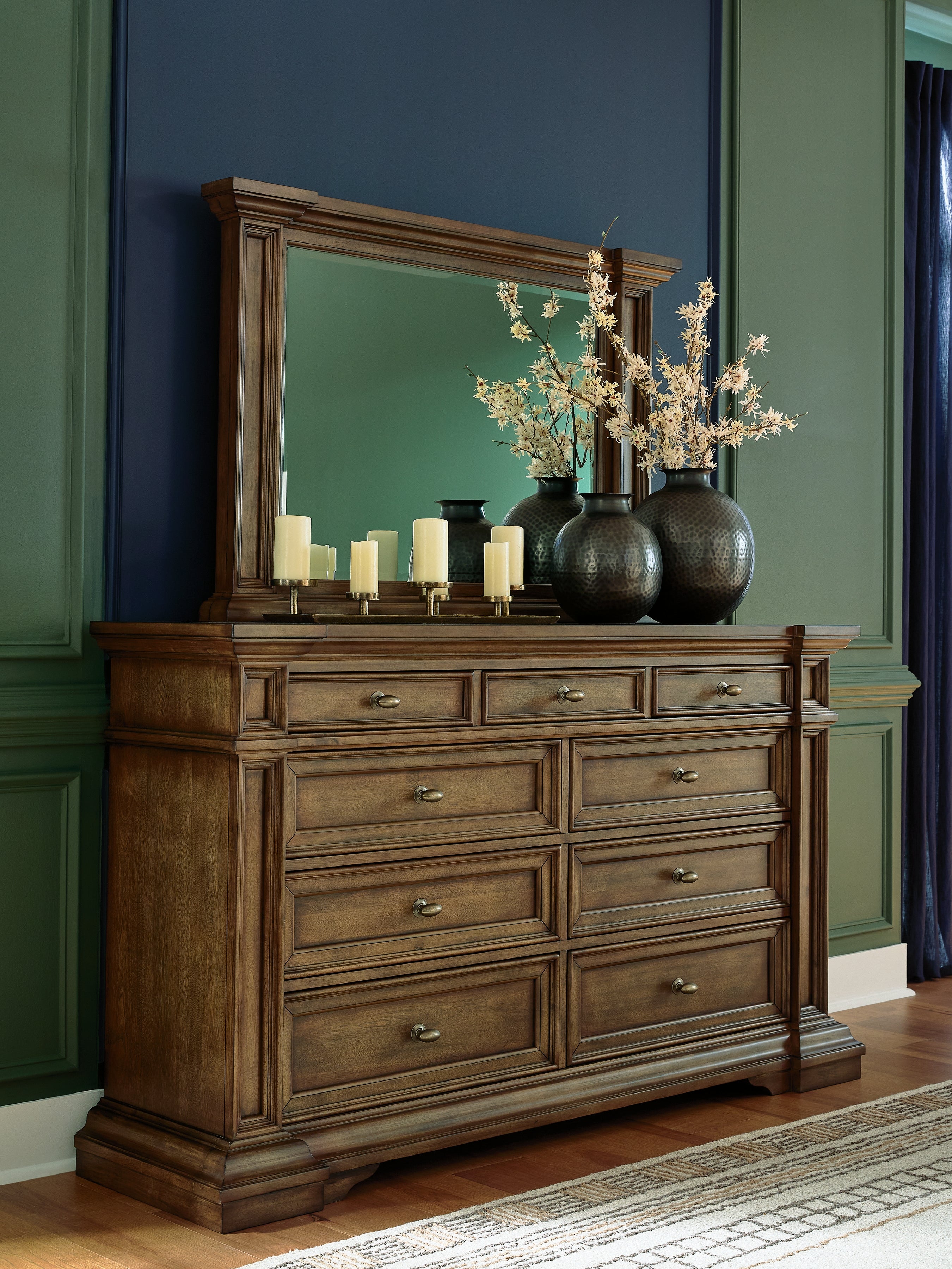 Elite Furniture Outlet - Ashley Furniture - Frantanna Bedroom - Dresser and Mirror / Brown - PCB949B1