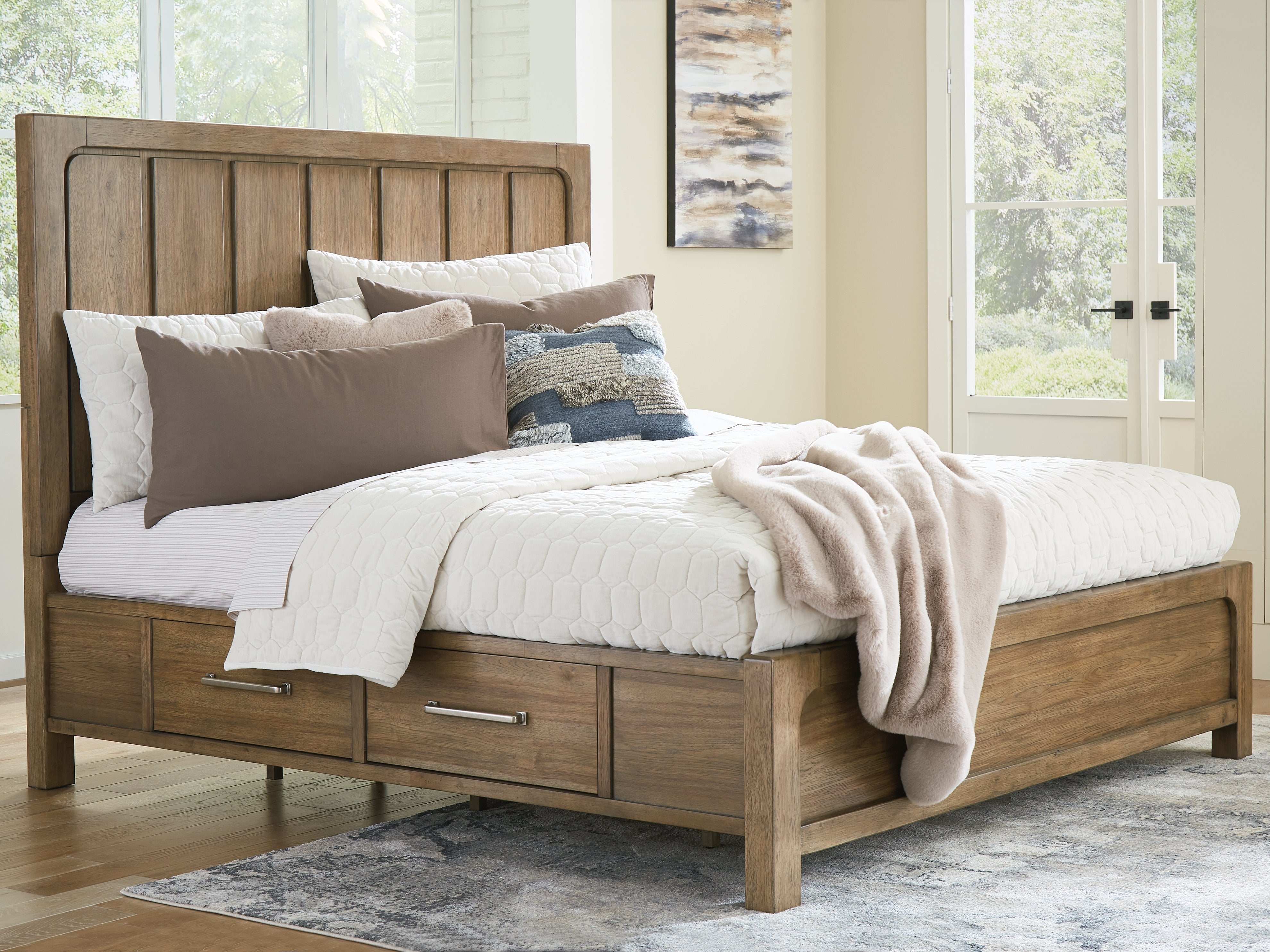 Elite Furniture Outlet - Ashley Furniture - Cabalynn Bedroom - King Panel Bed with Storage / Light Brown - B974B8