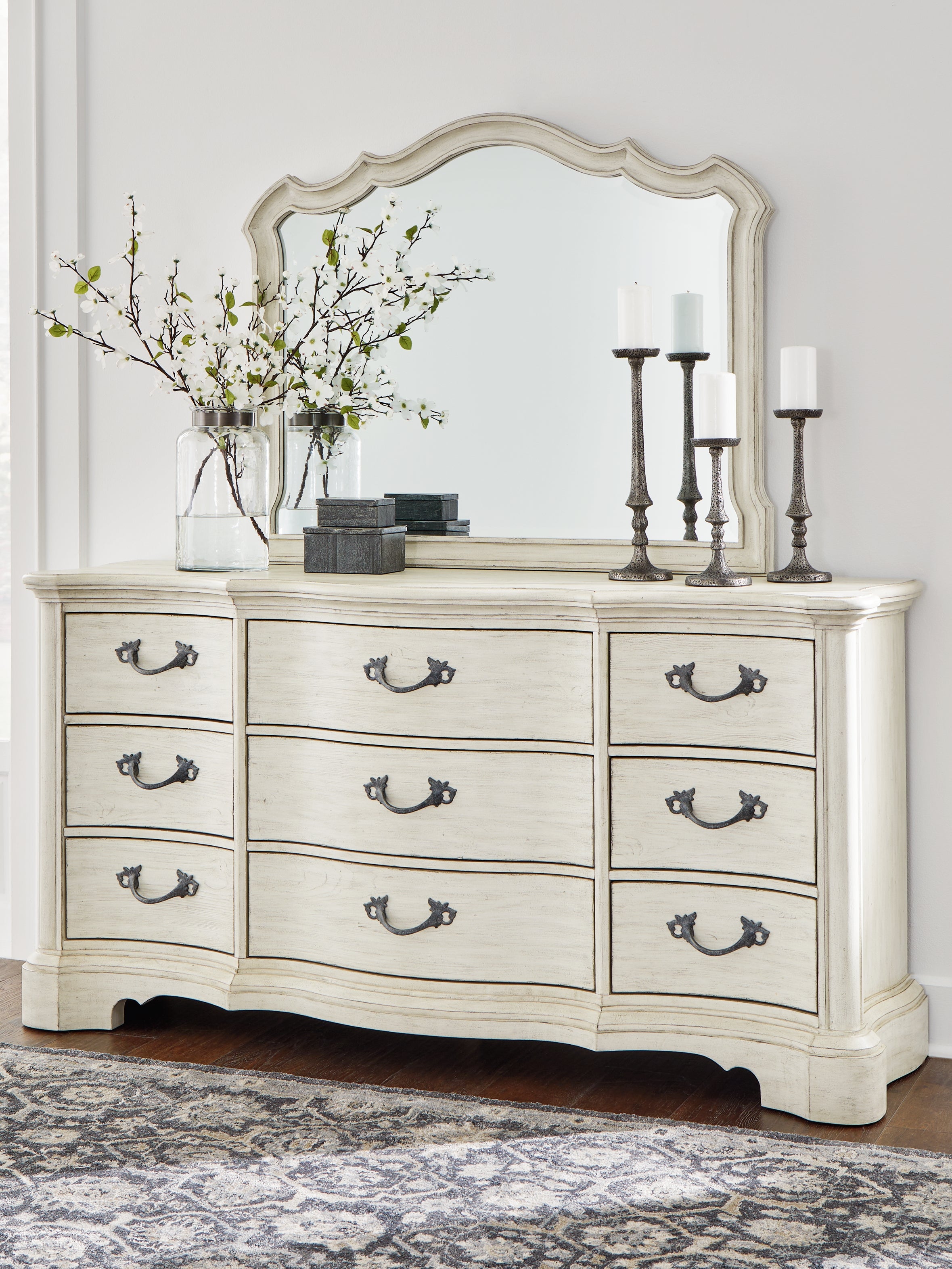 Elite Furniture Outlet - Ashley Furniture - Arlendyne Bedroom - Dresser and Mirror / Antique White - B980B1