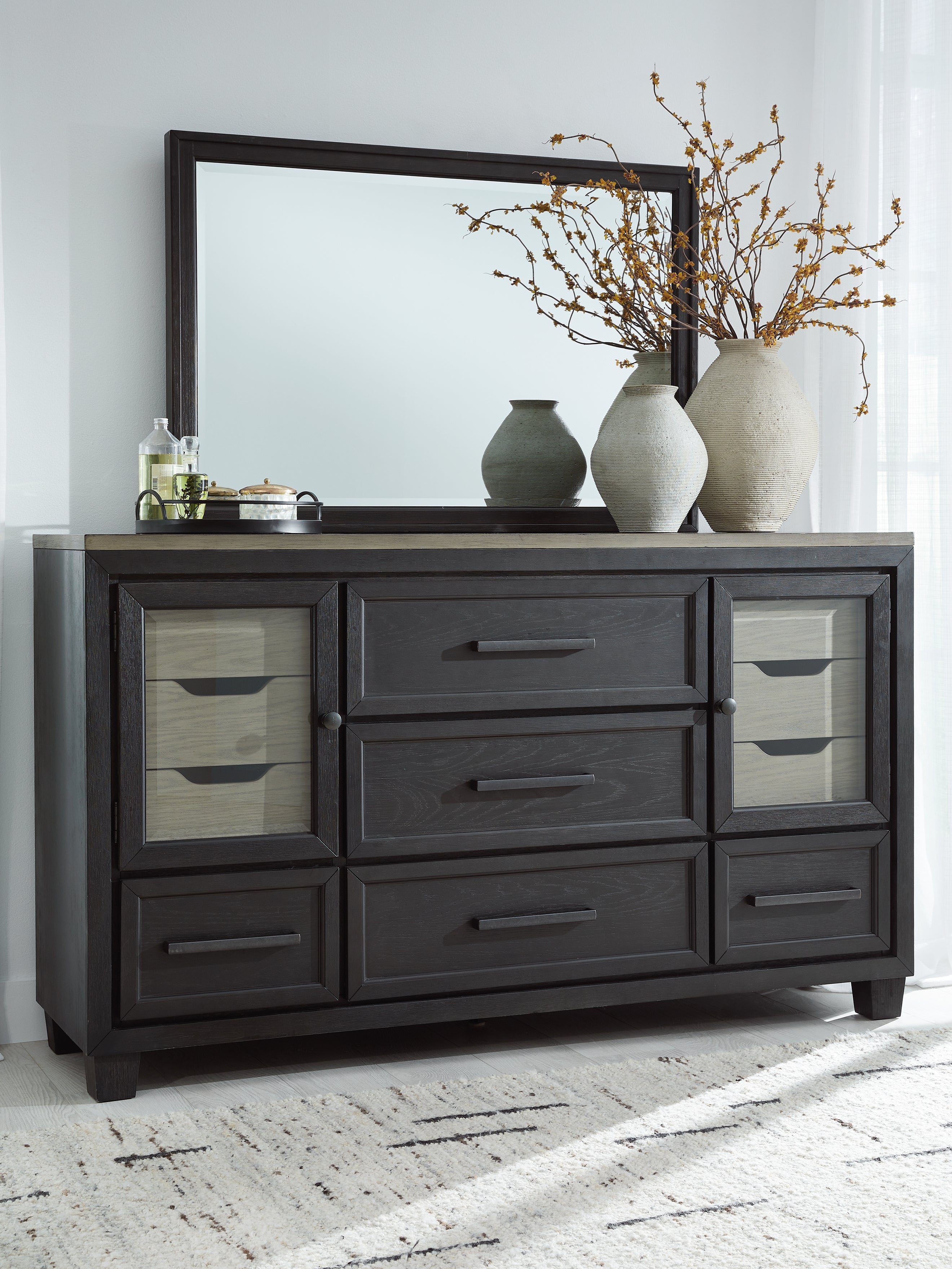 Elite Furniture Outlet - Ashley Furniture - Foyland Bedroom - Dresser and Mirror / Black/Brown - B989B1