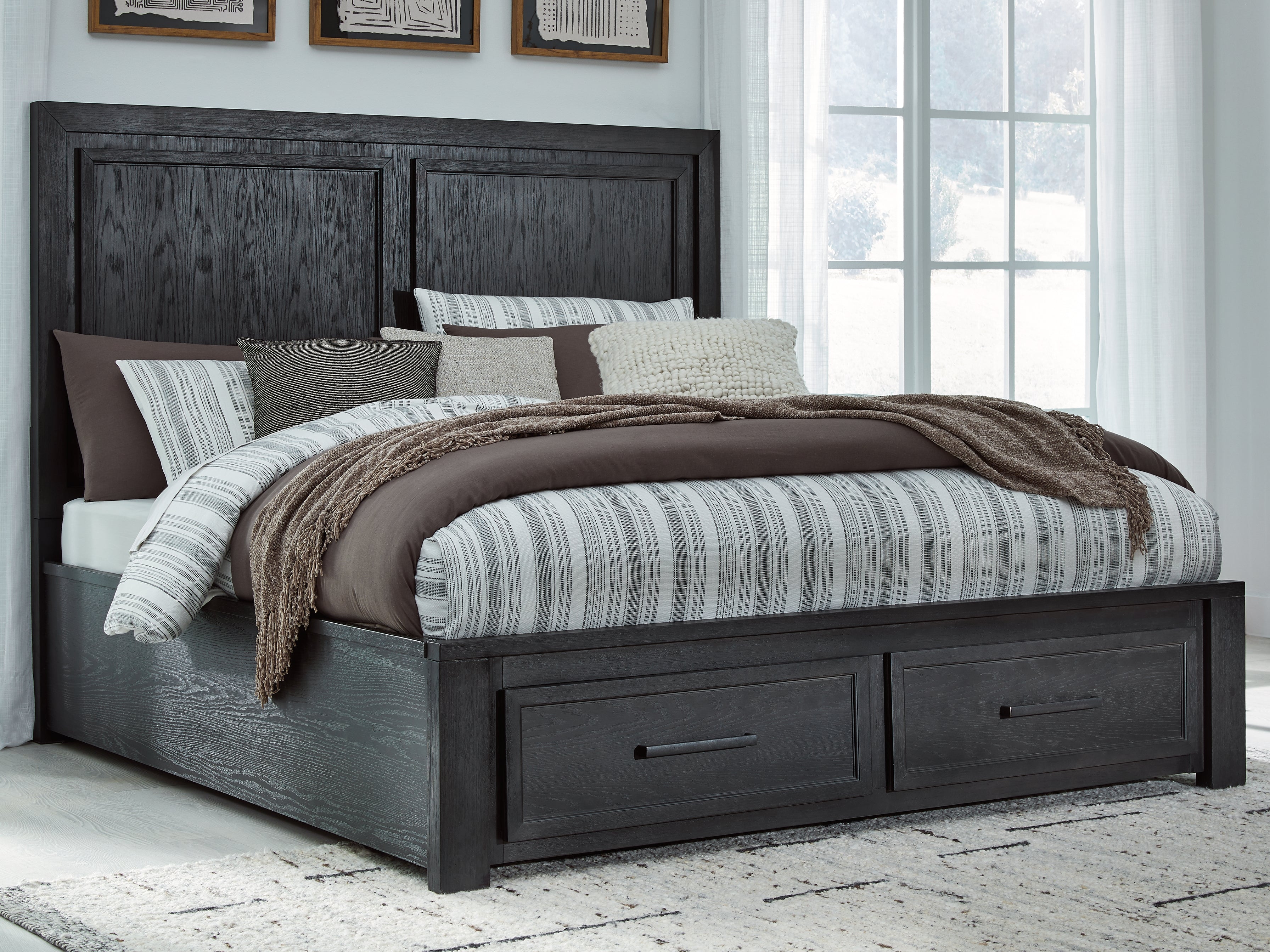 Elite Furniture Outlet - Ashley Furniture - Foyland Bedroom - California King Panel Storage Bed / Black/Brown - B989B5