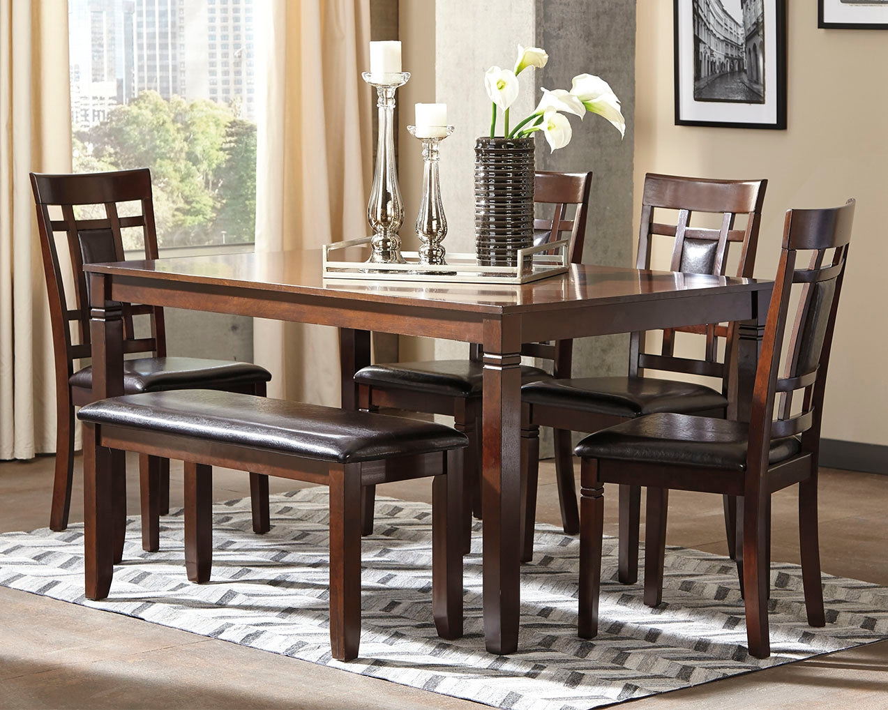 Elite Furniture Outlet - Ashley Furniture - Bennox Dining Room - Dining Room Table Set (6/CN) / Brown - D384-325