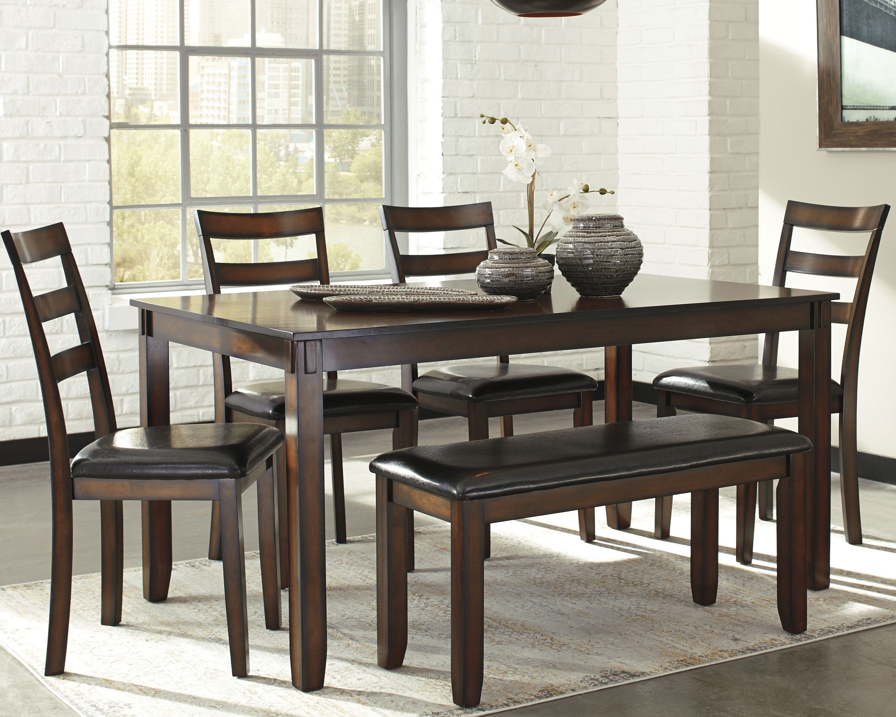 Elite Furniture Outlet - Ashley Furniture - Coviar Dining Room - Dining Room Table Set (6/CN) / Brown - D385-325