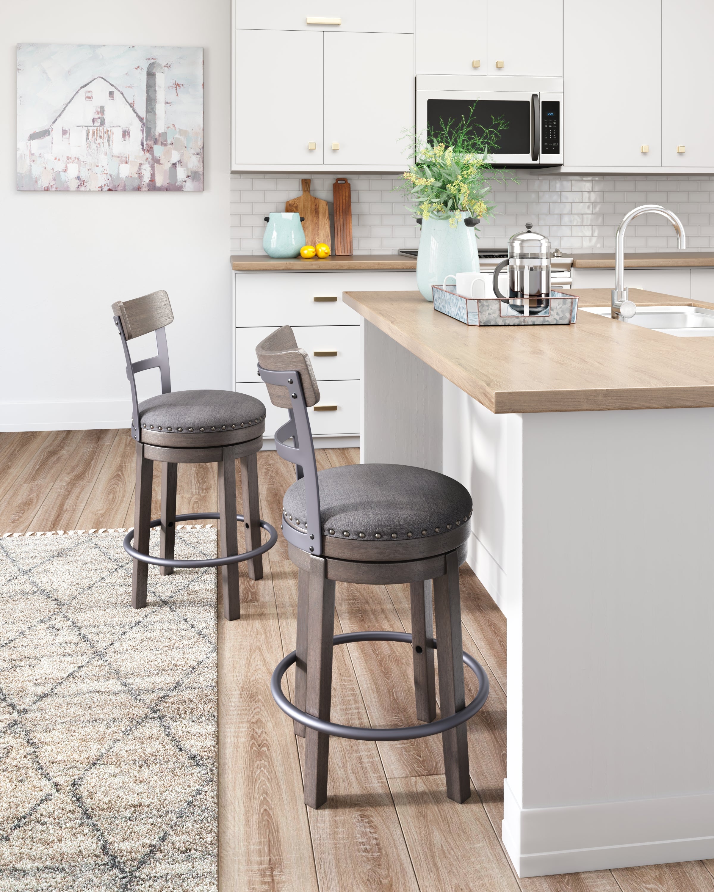 Elite Furniture Outlet - Ashley Furniture - Caitbrook Dining Room - UPH Swivel Barstool (1/CN) / Gray - D388-224