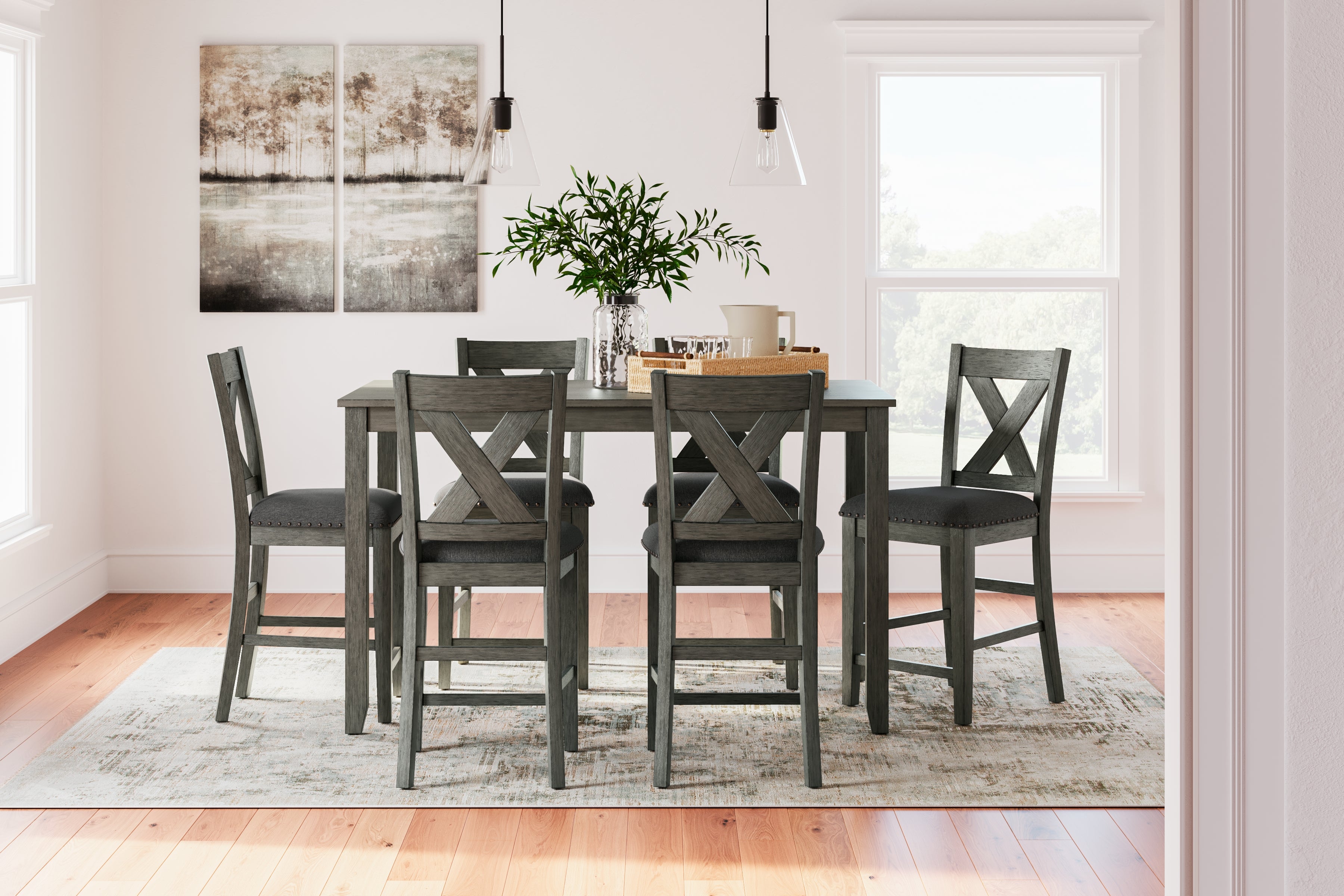 Elite Furniture Outlet - Ashley Furniture - Caitbrook Dining Room - RECT DRM Counter TBL Set(7/CN) / Gray - D388-423